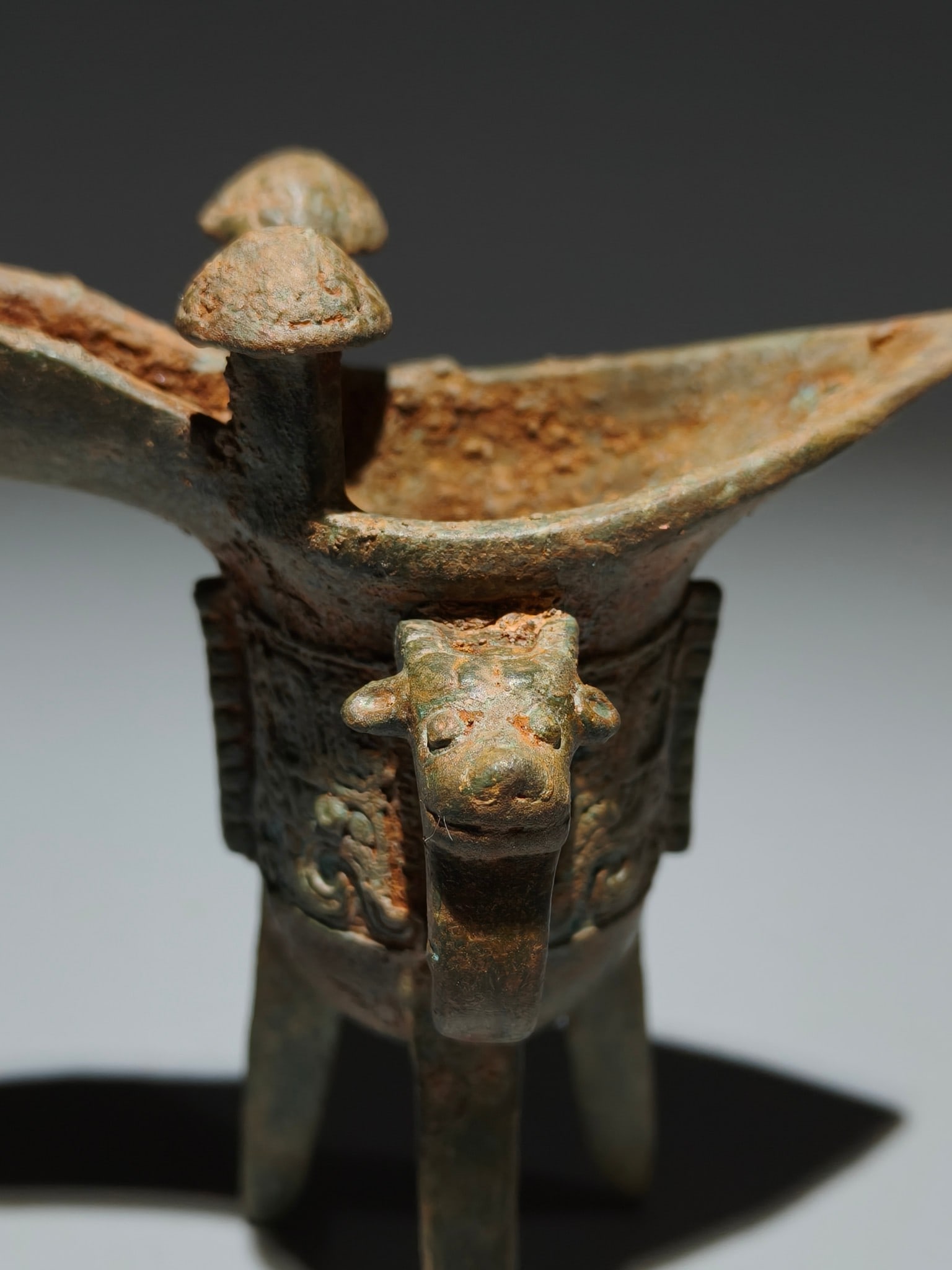 An Archaic Bronze Beast-Face Pattern Tripod Goblet - 2