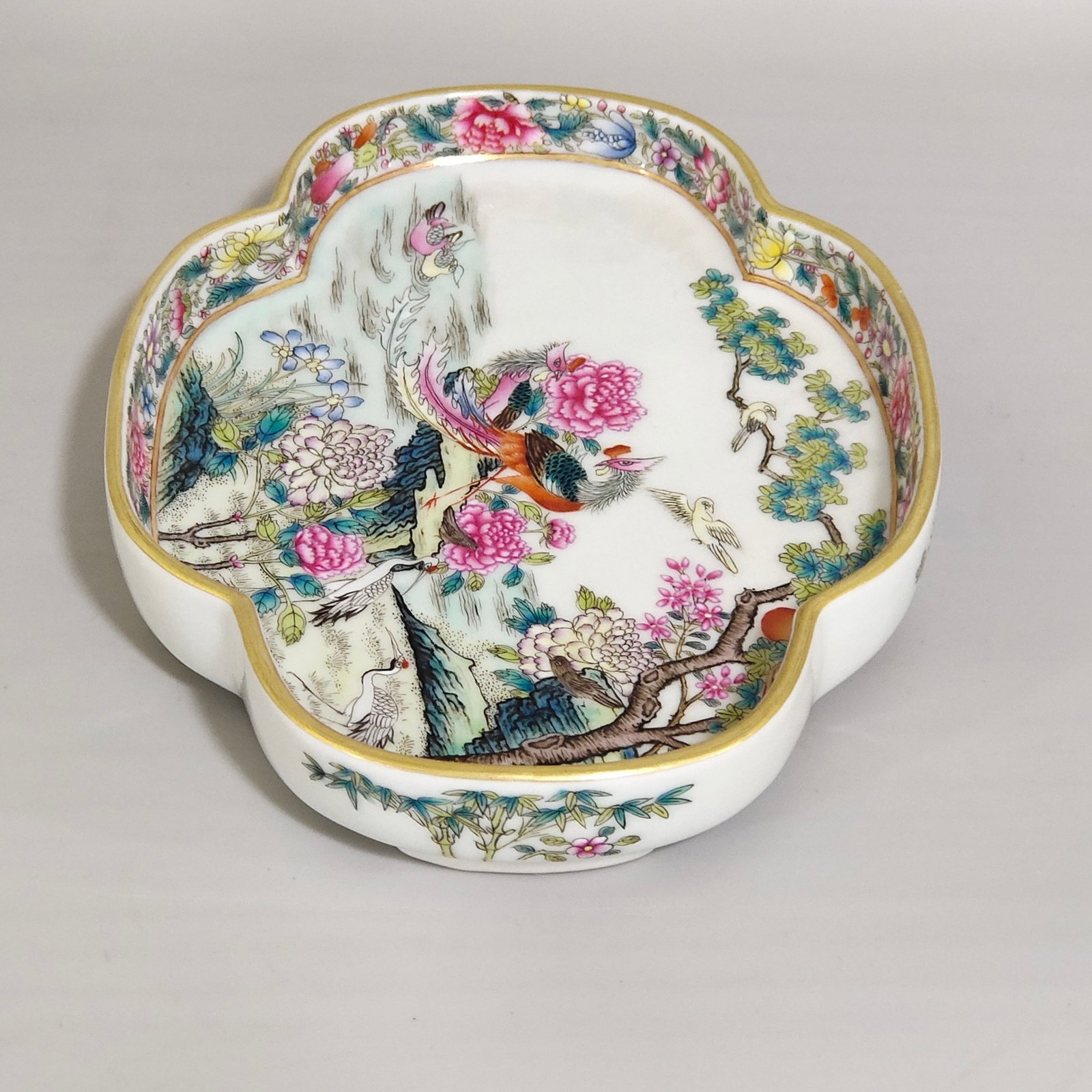 An Exquisite Famille-Rose Painted Gold Flower and Bird Pattern four legs Brush Washer - 7