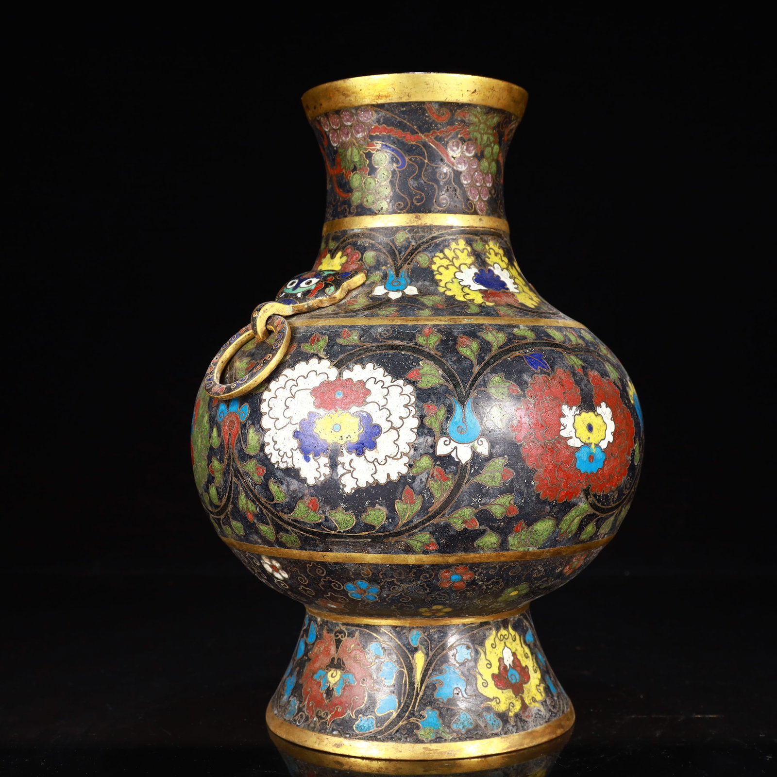 An Exquisite Cloisonne Flower Pattern Double-Ears Vase - 9