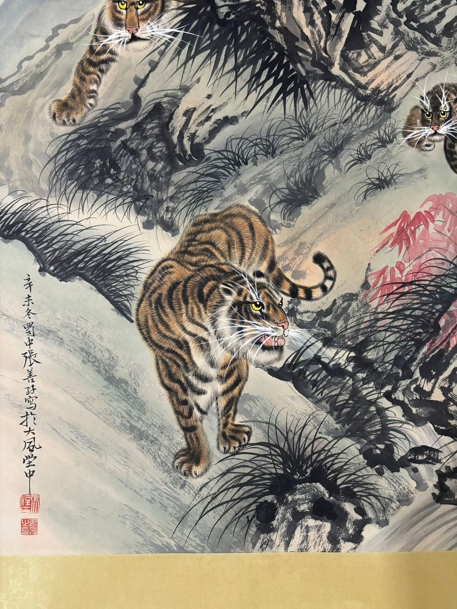 A Chinese Ink Painting of Tiger on Paper,Zhang Shanzi - 4