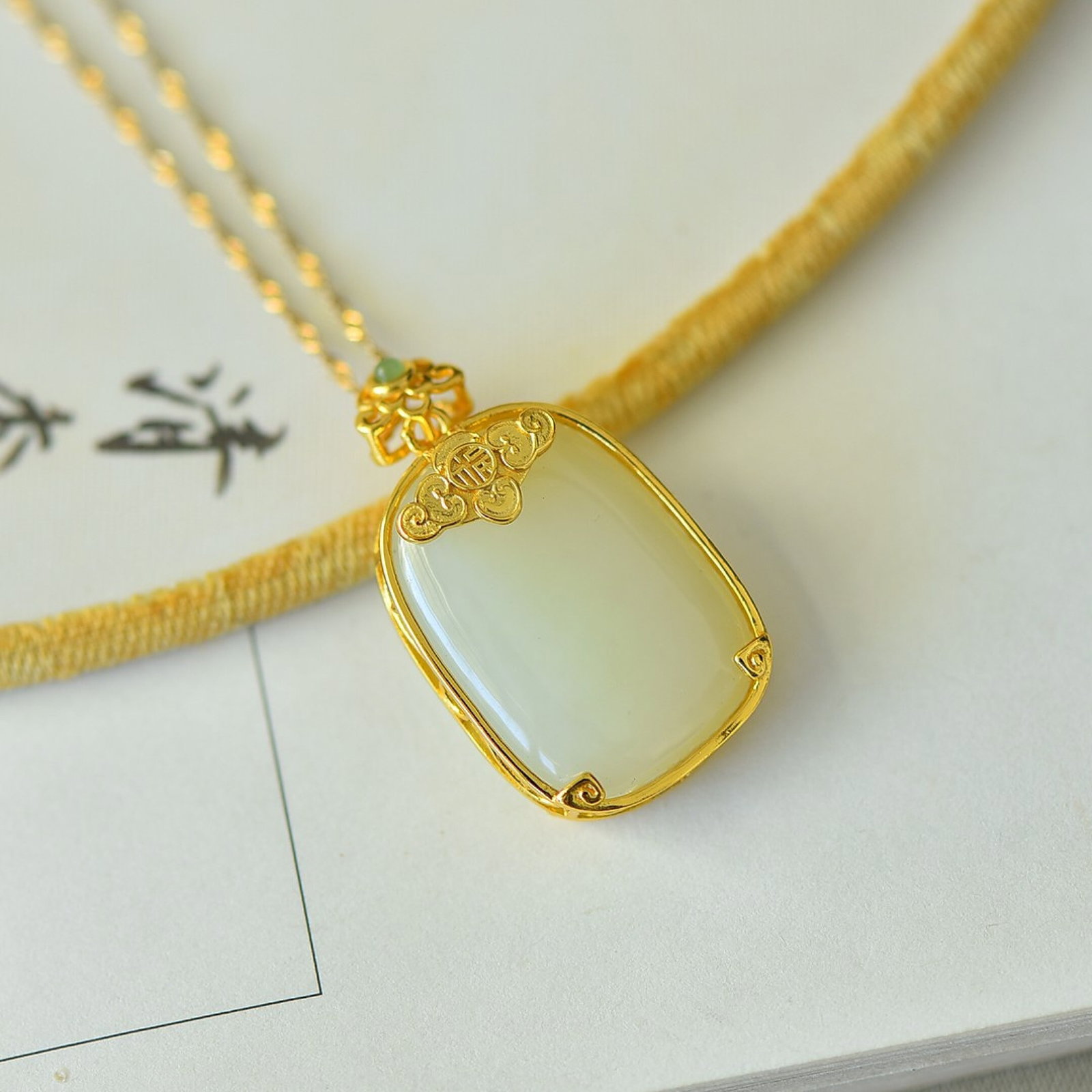 An Exquisite Sterling Silver-Gold Plated Inlaid White Jade Pendant - 3