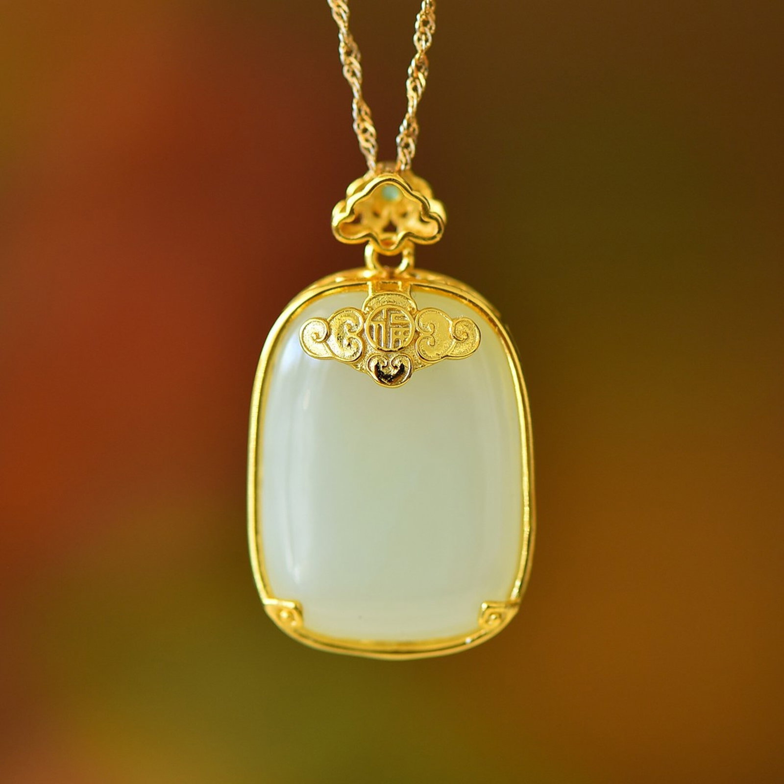 An Exquisite Sterling Silver-Gold Plated Inlaid White Jade Pendant - 5