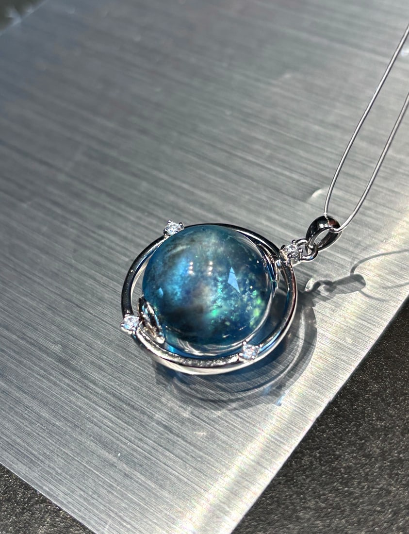 An Exquisite Sterling Silver Inlaid Aquamarine Pendant,Inlaid Gems - 2