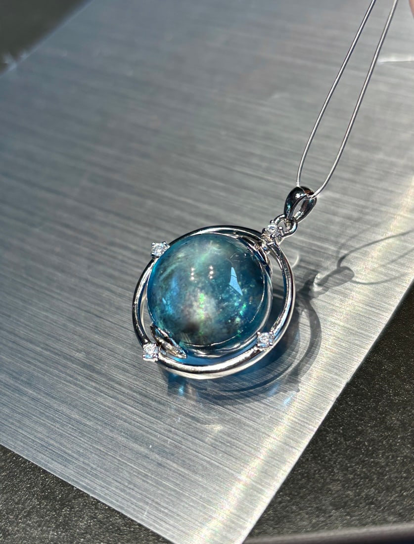 An Exquisite Sterling Silver Inlaid Aquamarine Pendant,Inlaid Gems - 3