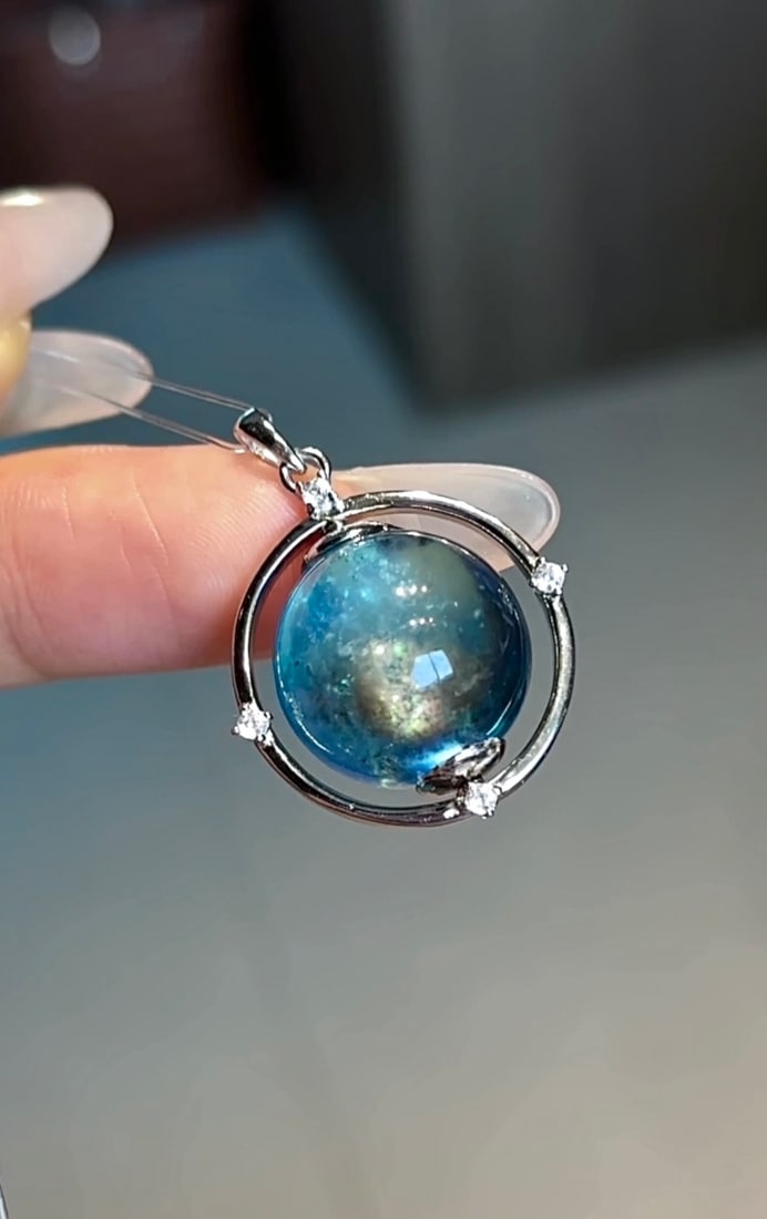 An Exquisite Sterling Silver Inlaid Aquamarine Pendant,Inlaid Gems - 4
