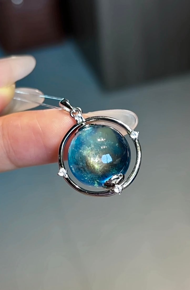 An Exquisite Sterling Silver Inlaid Aquamarine Pendant,Inlaid Gems - 5