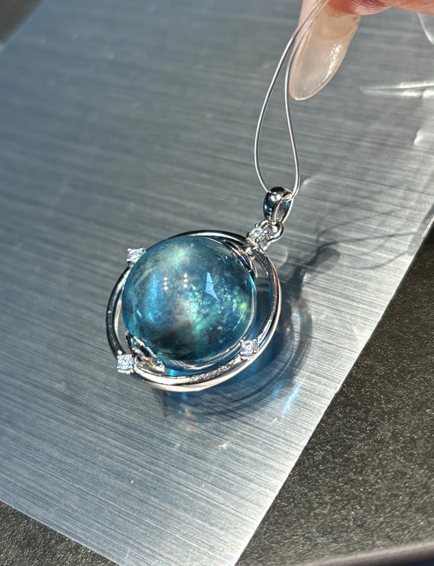 An Exquisite Sterling Silver Inlaid Aquamarine Pendant,Inlaid Gems - 6