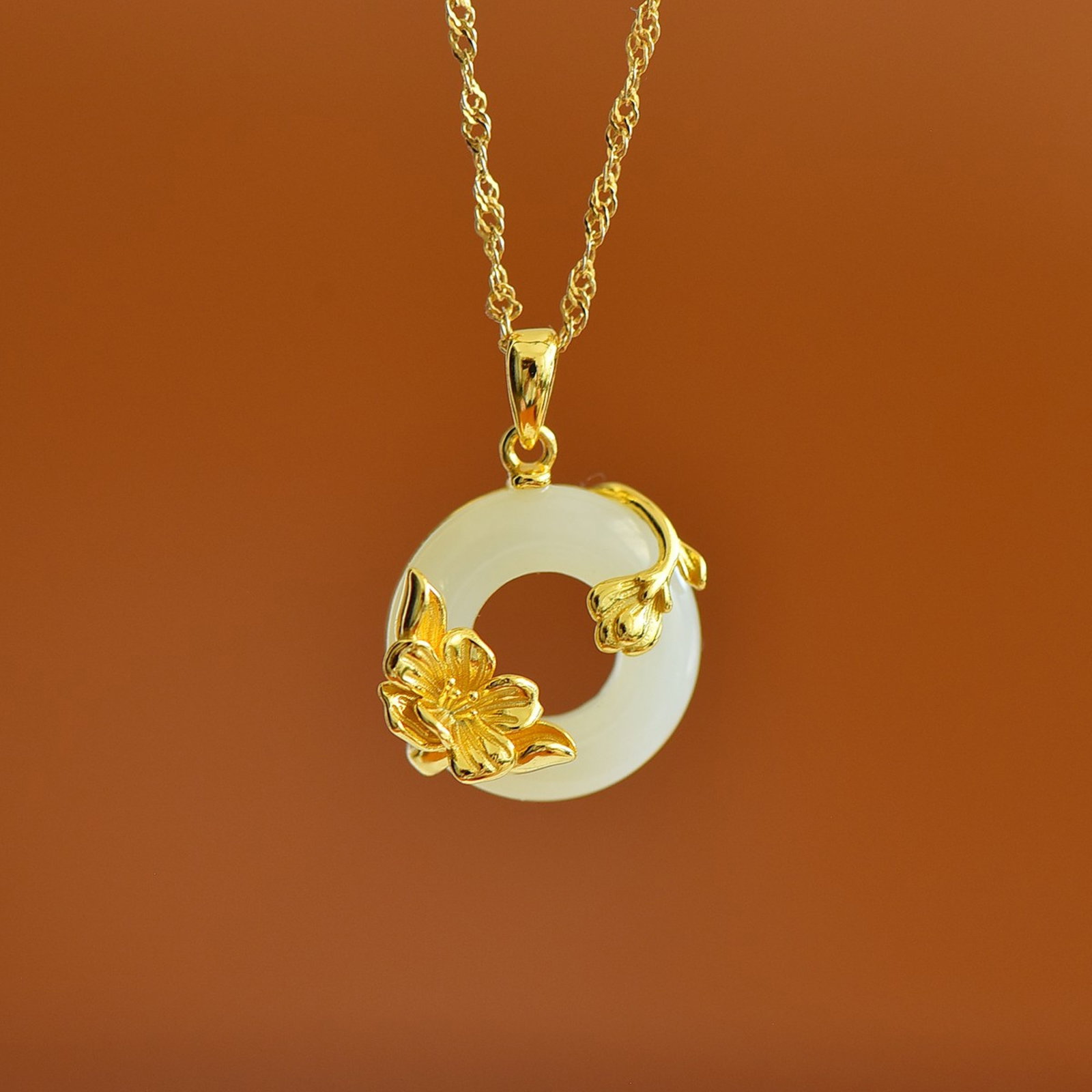 An Exquisite Sterling Silver-Gold Plated Inlaid White Jade Pendant - 2