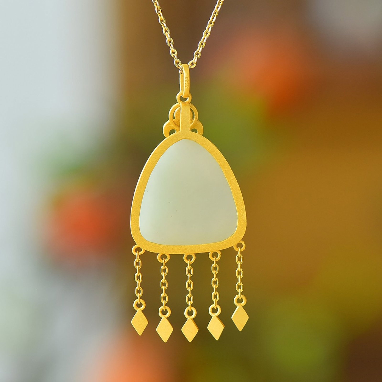An Exquisite Sterling Silver-Gold Plated Inlaid White Jade Enamel Pendant - 5