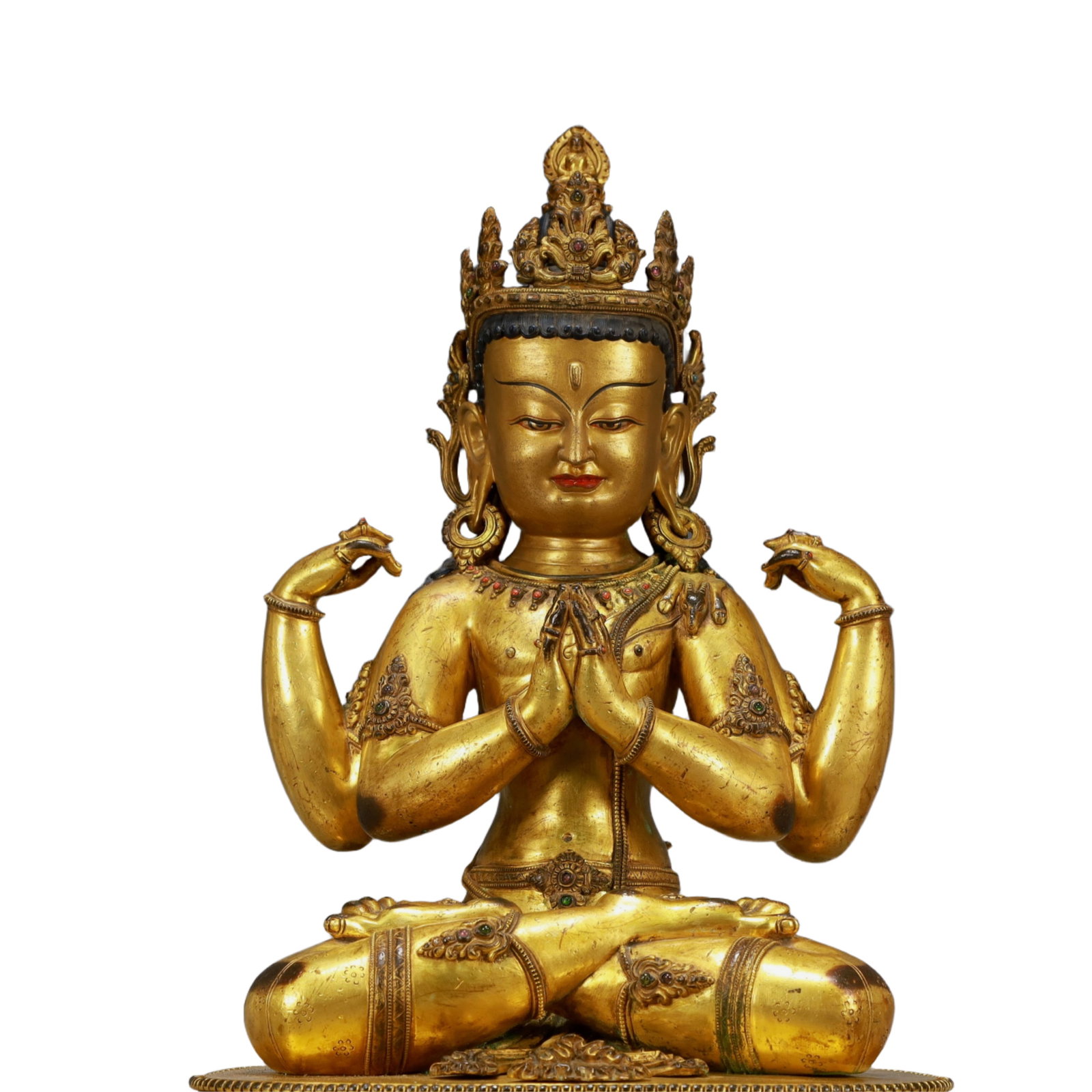 A Solemn Gilt Bronze Statue of Four-arms Guanyin - 2