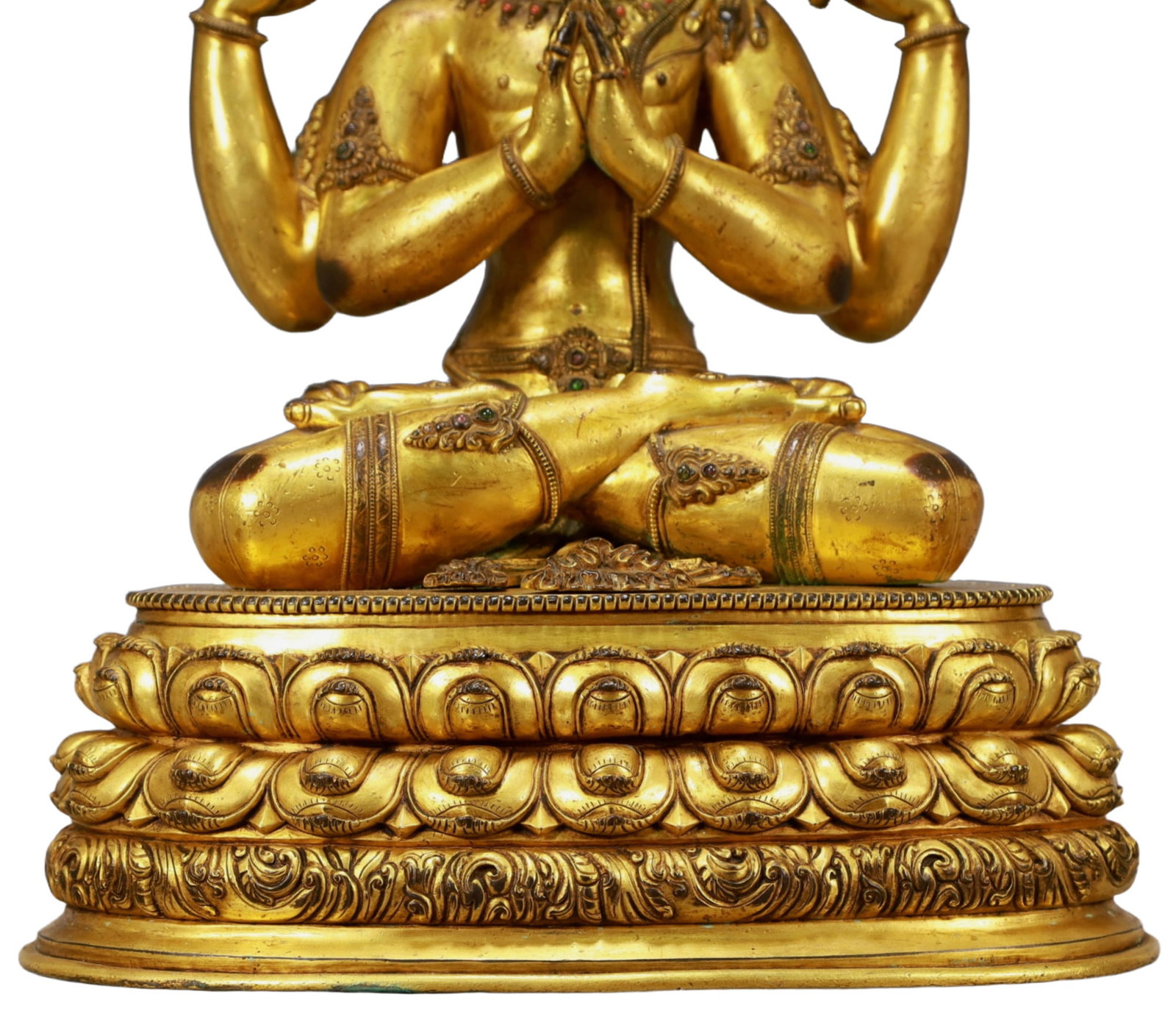 A Solemn Gilt Bronze Statue of Four-arms Guanyin - 3