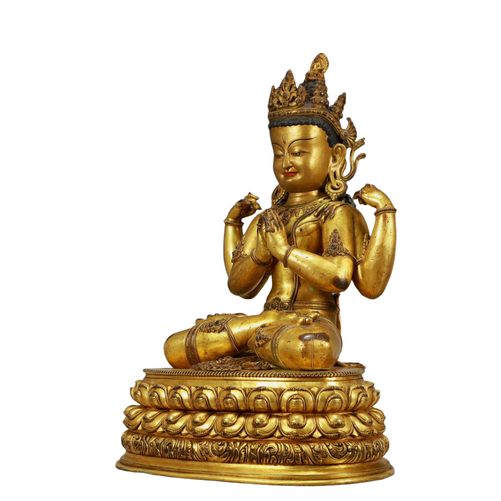 A Solemn Gilt Bronze Statue of Four-arms Guanyin - 4