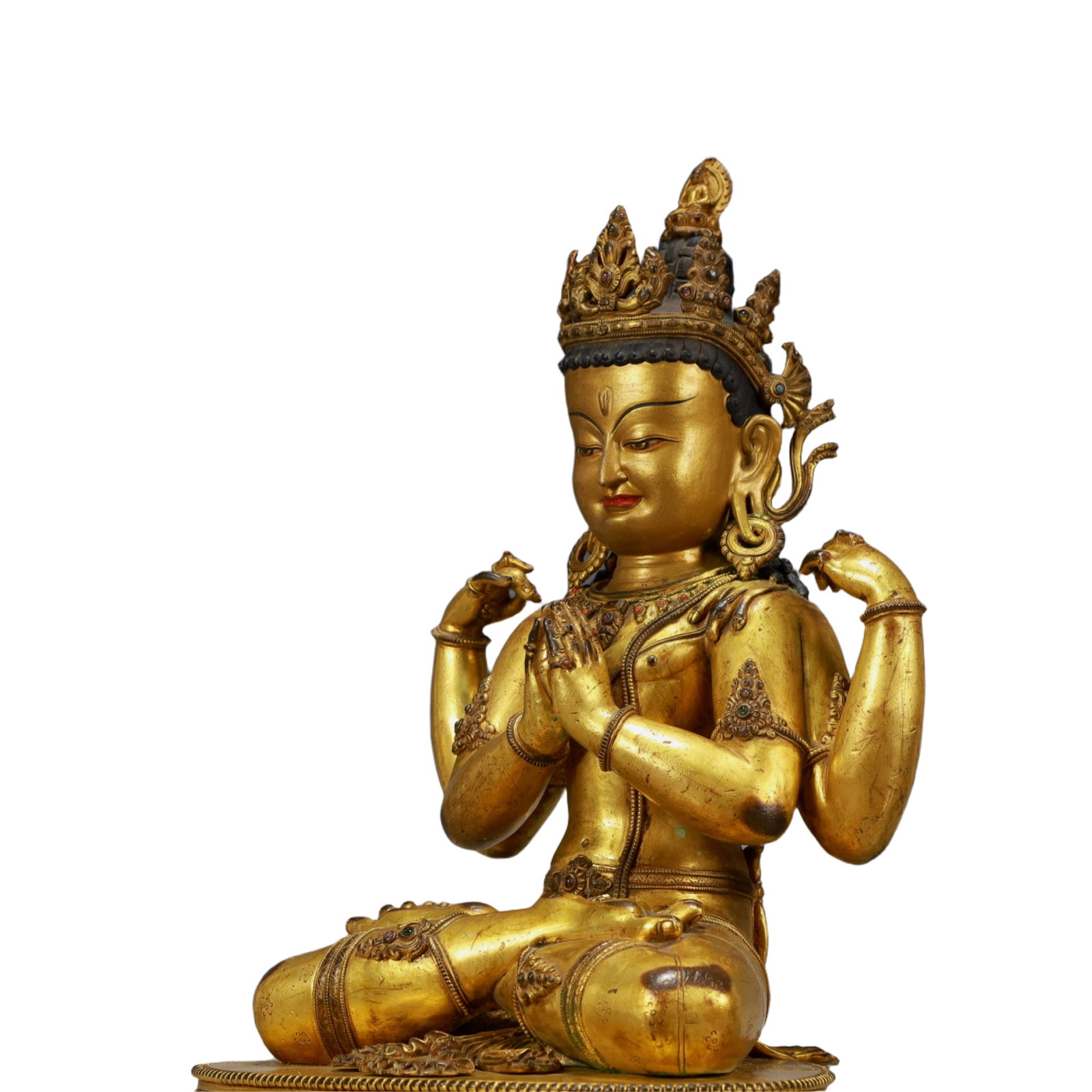 A Solemn Gilt Bronze Statue of Four-arms Guanyin - 5