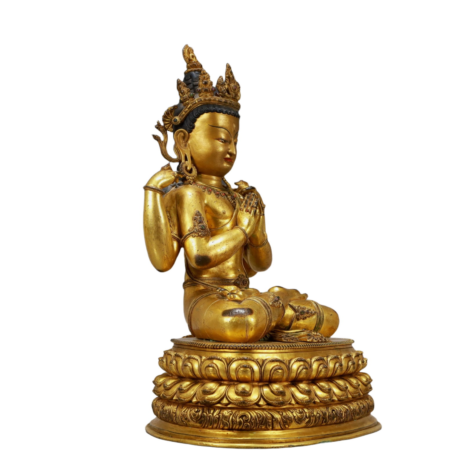 A Solemn Gilt Bronze Statue of Four-arms Guanyin - 6