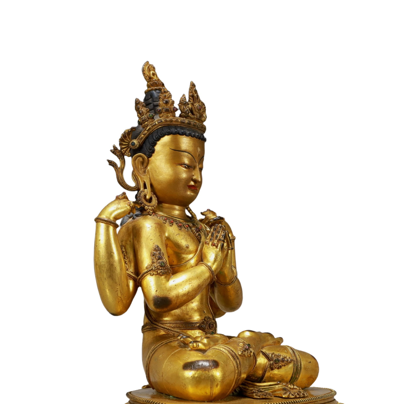 A Solemn Gilt Bronze Statue of Four-arms Guanyin - 7