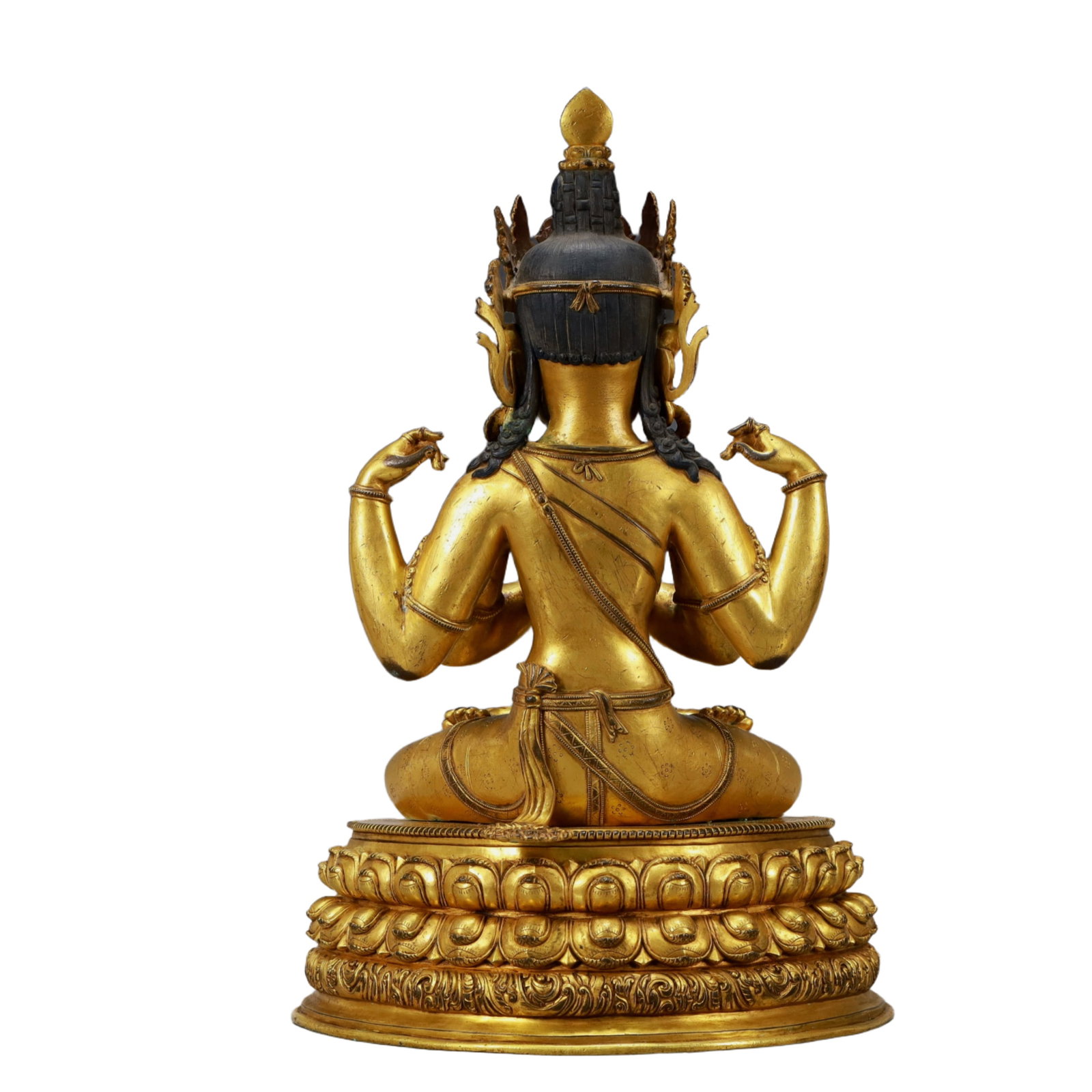 A Solemn Gilt Bronze Statue of Four-arms Guanyin - 8