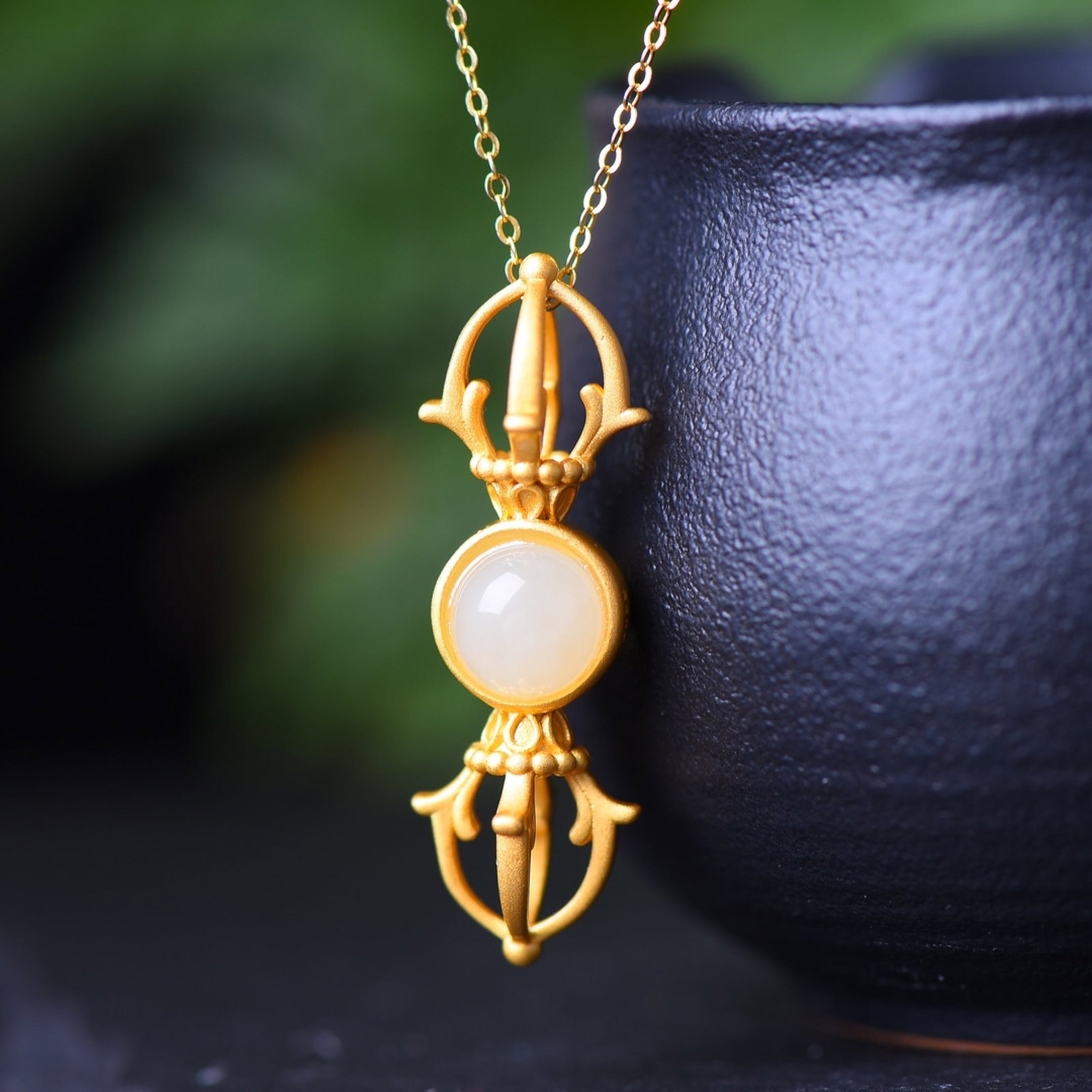 An Exquisite Sterling Silver-Gold Plated Inlaid White Jade Pendant - 3