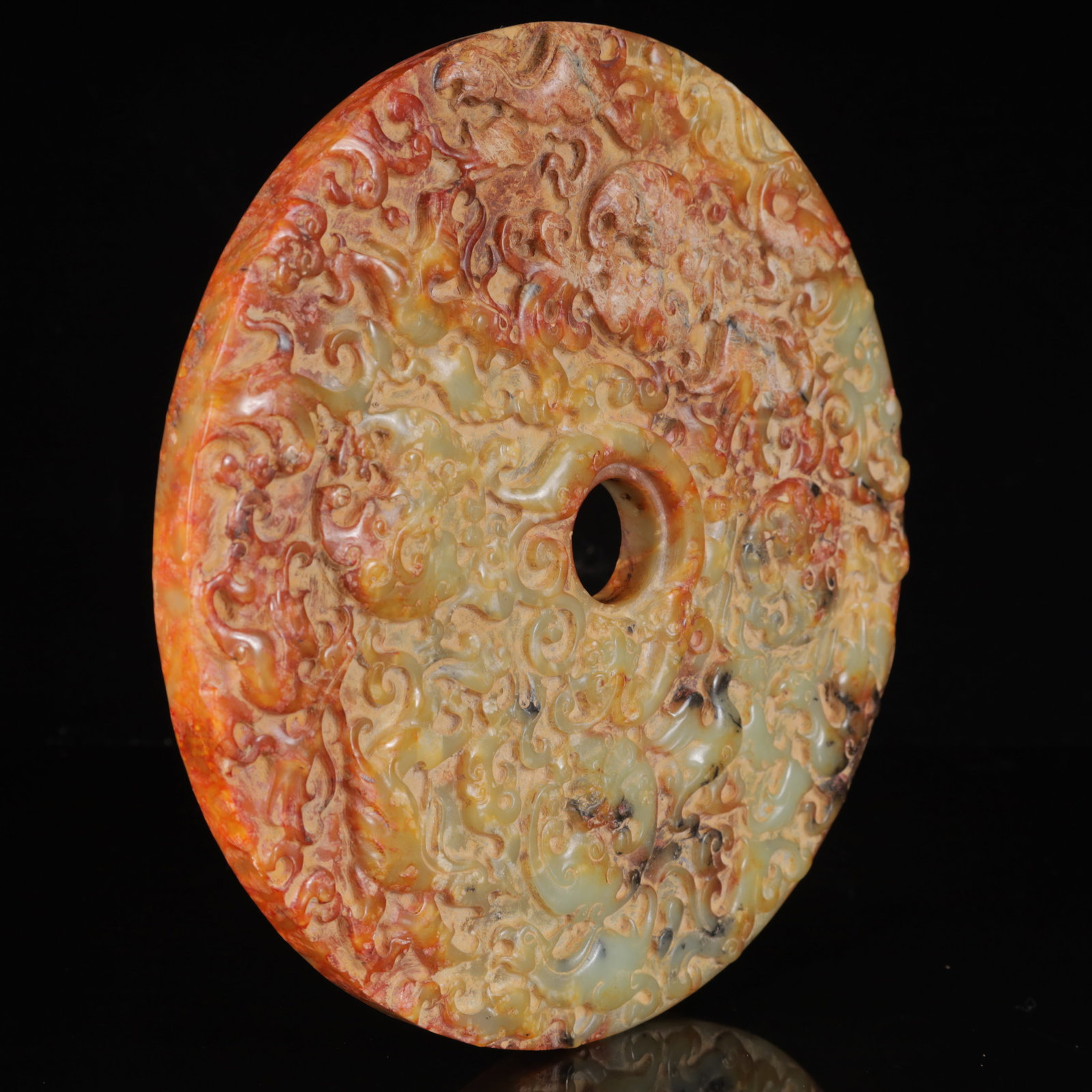 An Exquisite White Jade Dragon and Phoenix Pattern Jade Pendant,with Poem - 7