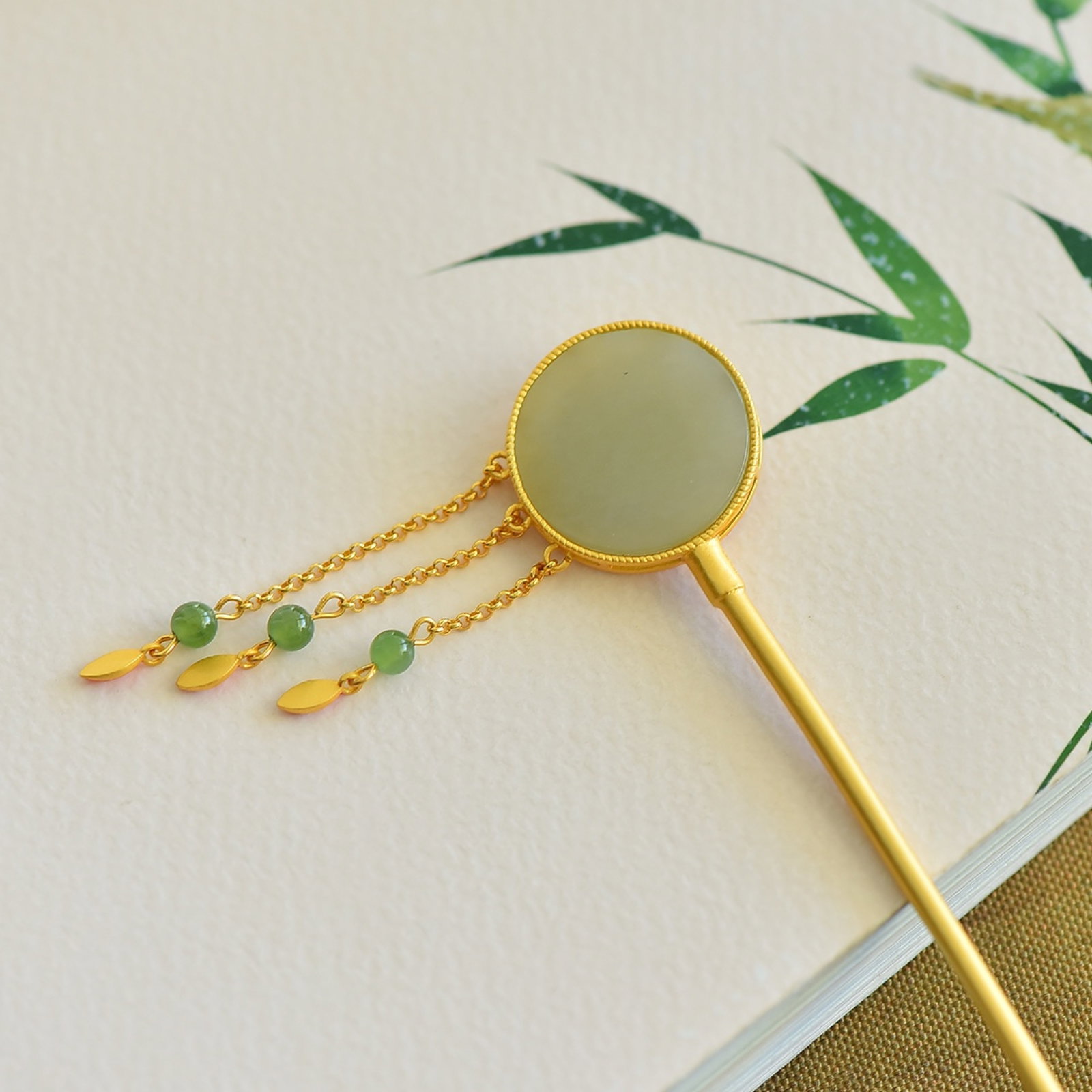 An Exquisite Sterling Silver-Gold Plated Inlaid White Jade Hairpin - 3