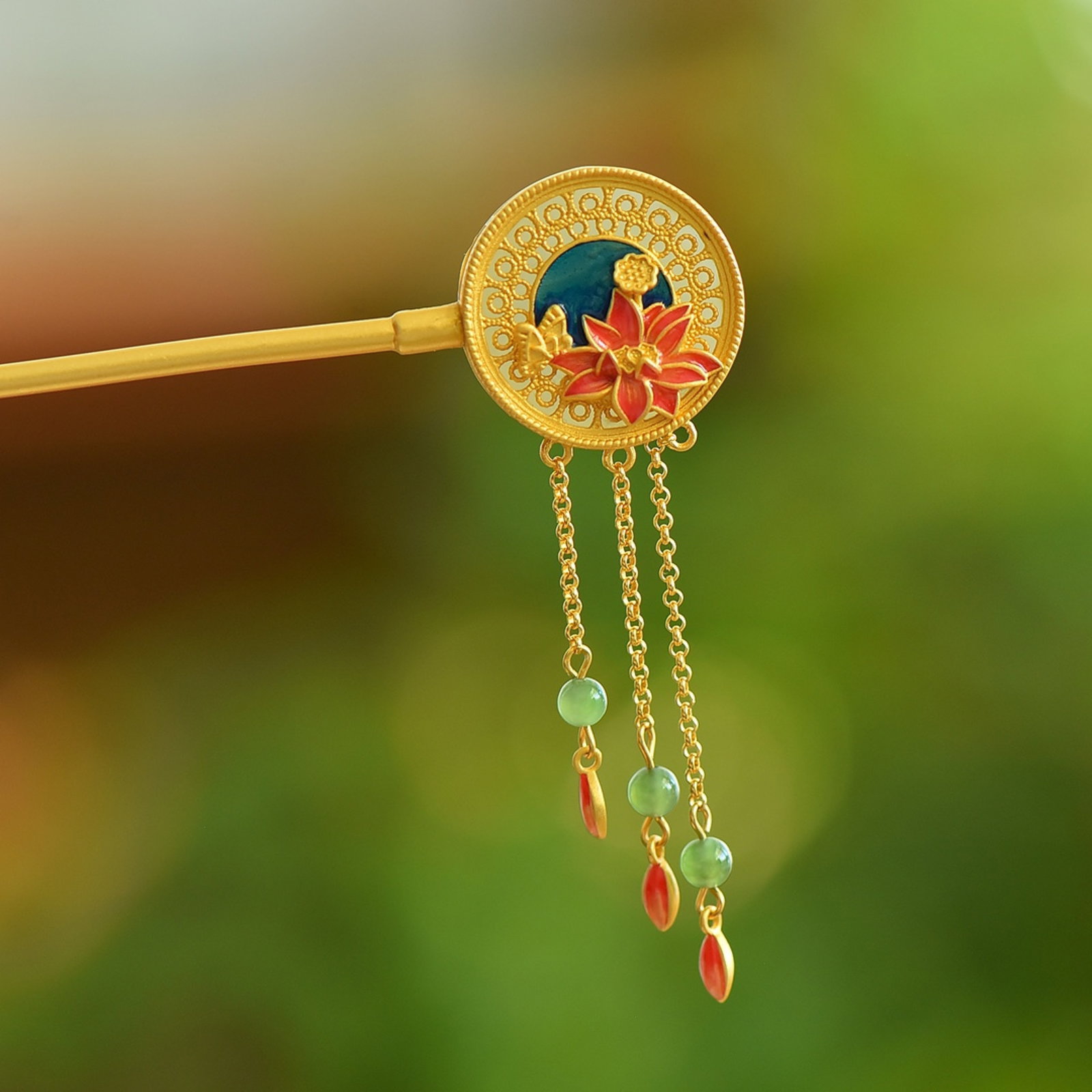 An Exquisite Sterling Silver-Gold Plated Inlaid White Jade Hairpin - 4