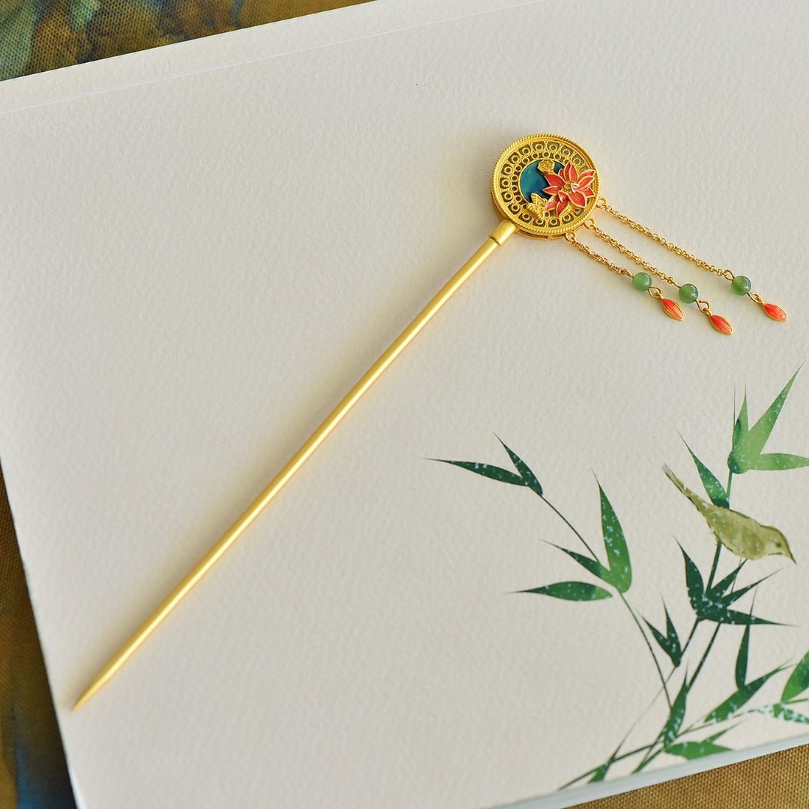 An Exquisite Sterling Silver-Gold Plated Inlaid White Jade Hairpin - 5