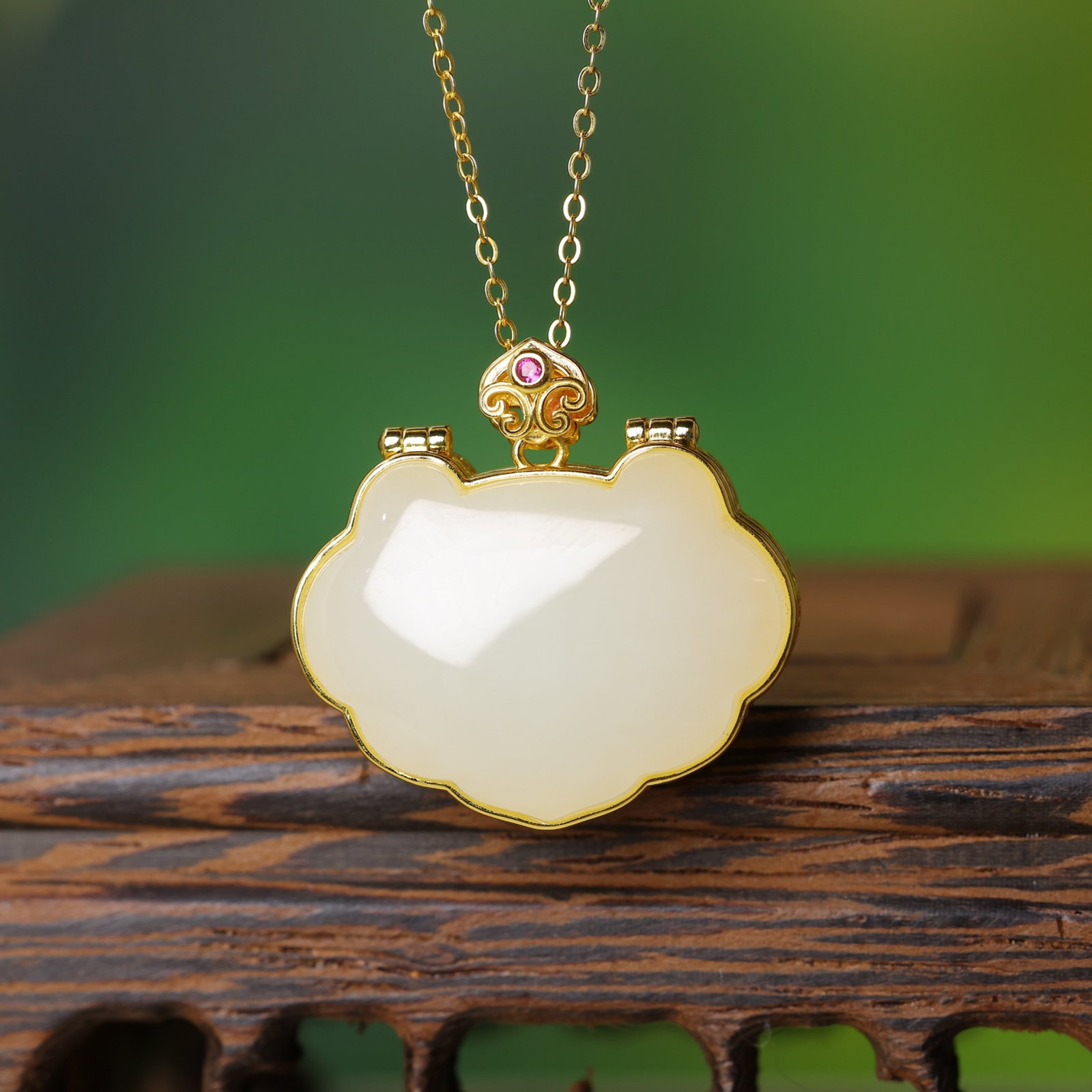 An Exquisite Sterling Silver-Gold Plated Inlaid White Jade Pendant - 2