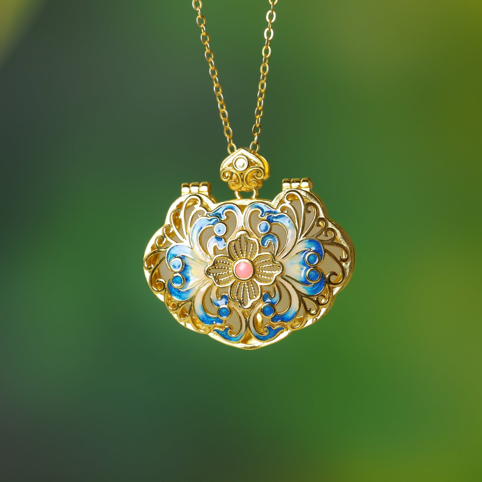 An Exquisite Sterling Silver-Gold Plated Inlaid White Jade Pendant - 6