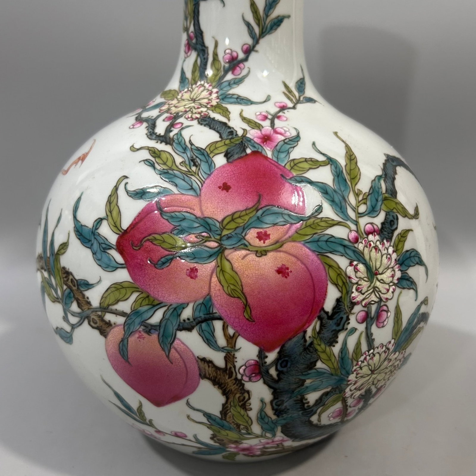 A Rare Famille-Rose Painted Gold Bats and Peach Pattern Vase - 2