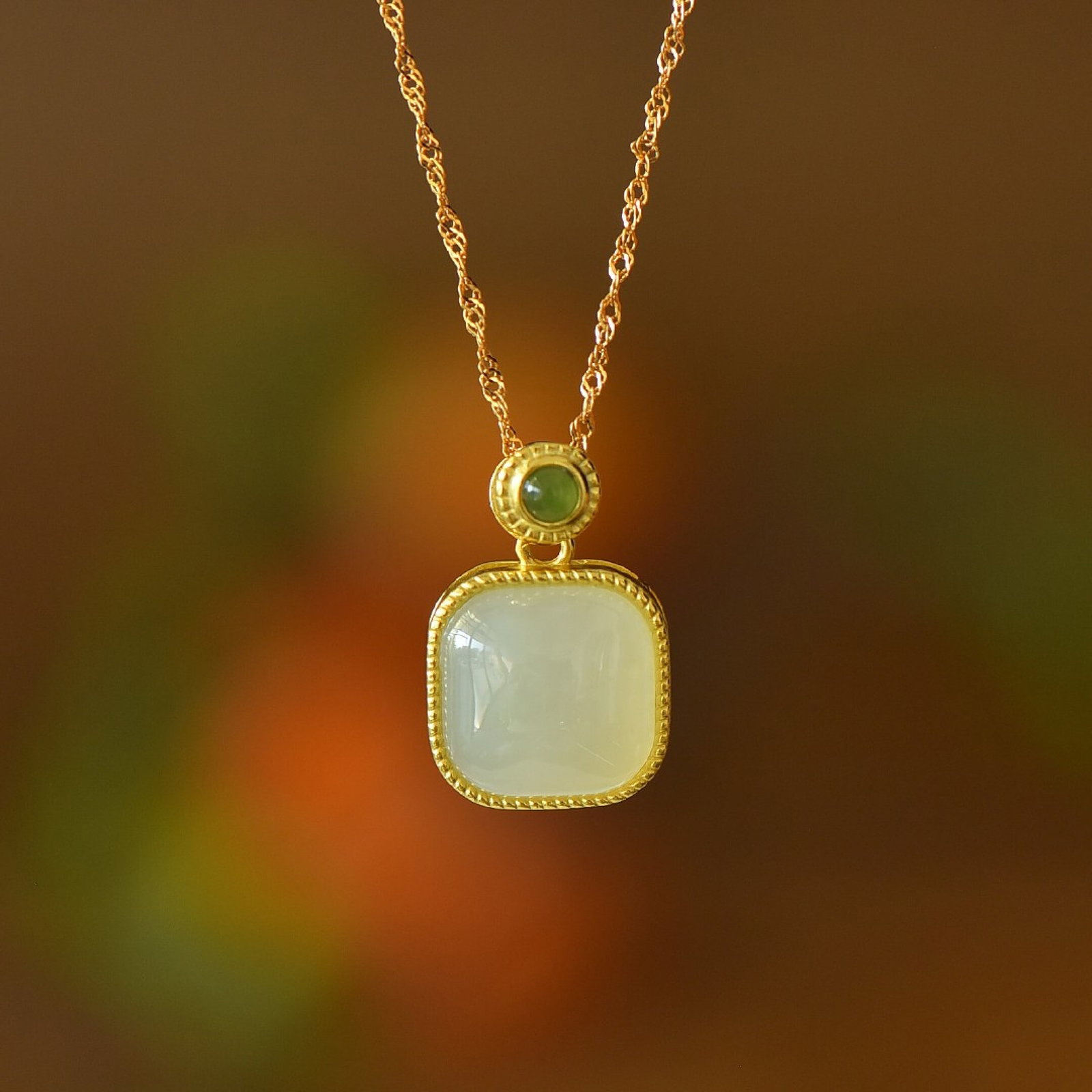 A Set of Fine Sterling Silver-Gold Plated Inlaid White Jade Jewelrys - 2