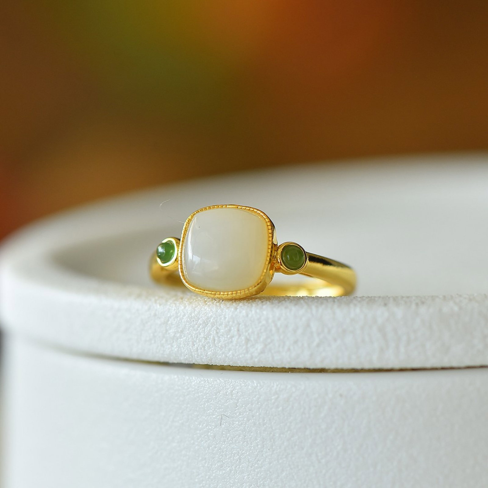A Set of Fine Sterling Silver-Gold Plated Inlaid White Jade Jewelrys - 5