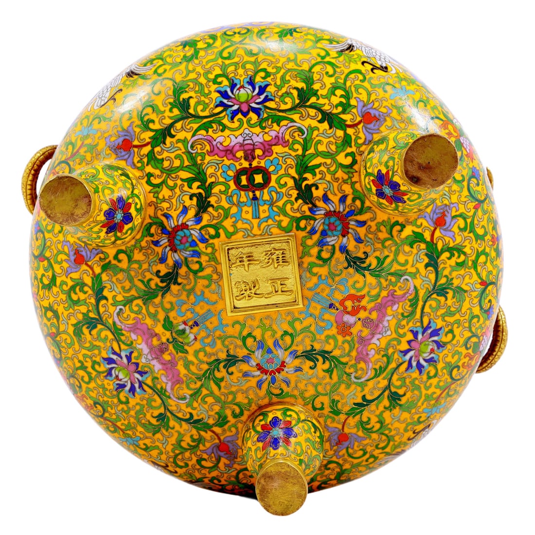 An Exquisite Cloisonne 'Scrolling Lotus& Crane' Dragon-Handled Tripod Censer - 8