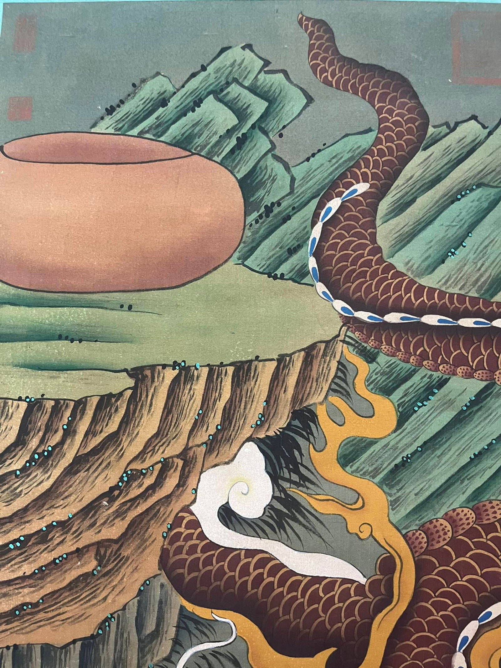 A Chinese Vertical Scroll Ink Painting of Dragon on Silk,Chen Rong - 3