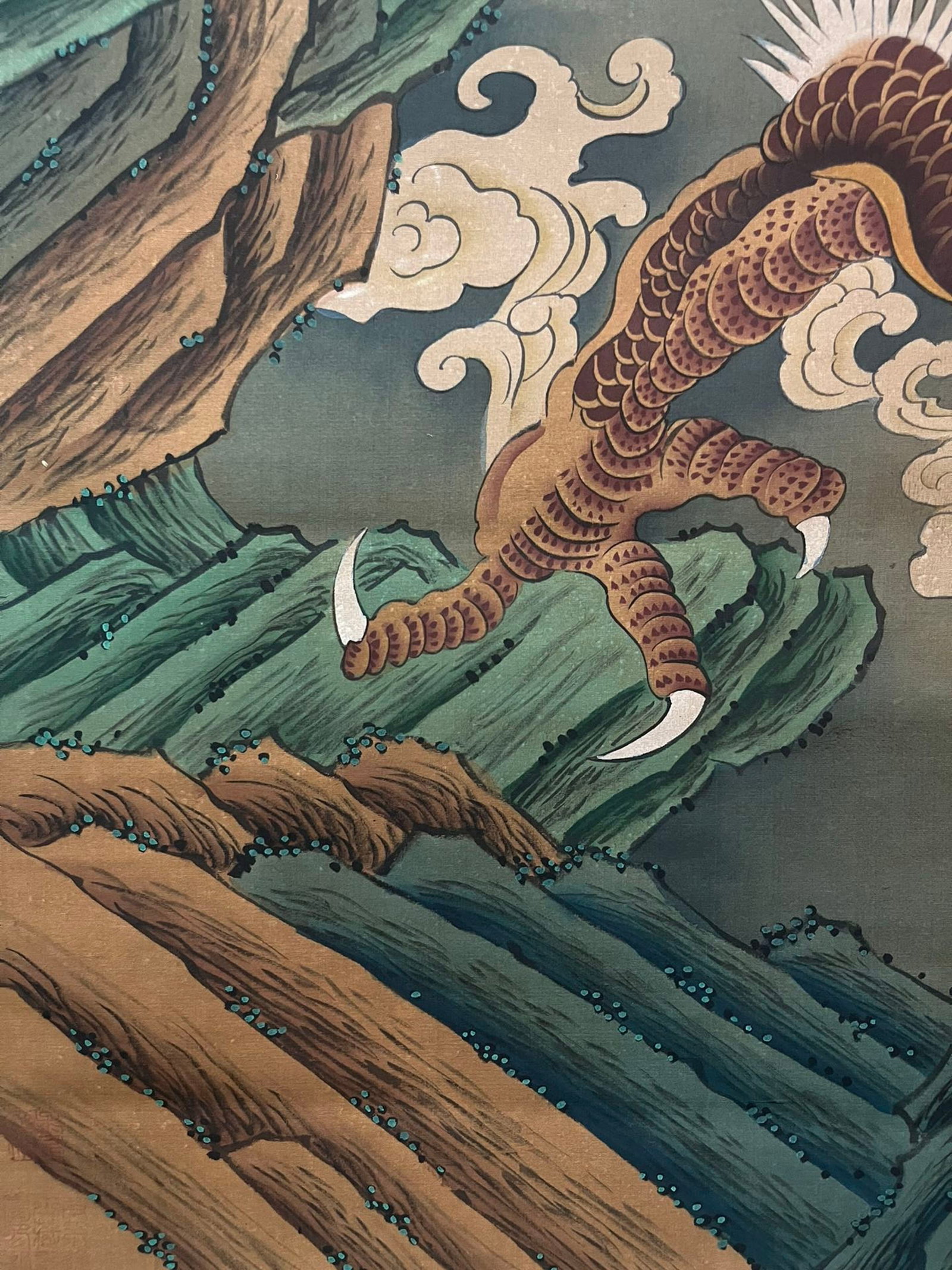 A Chinese Vertical Scroll Ink Painting of Dragon on Silk,Chen Rong - 7