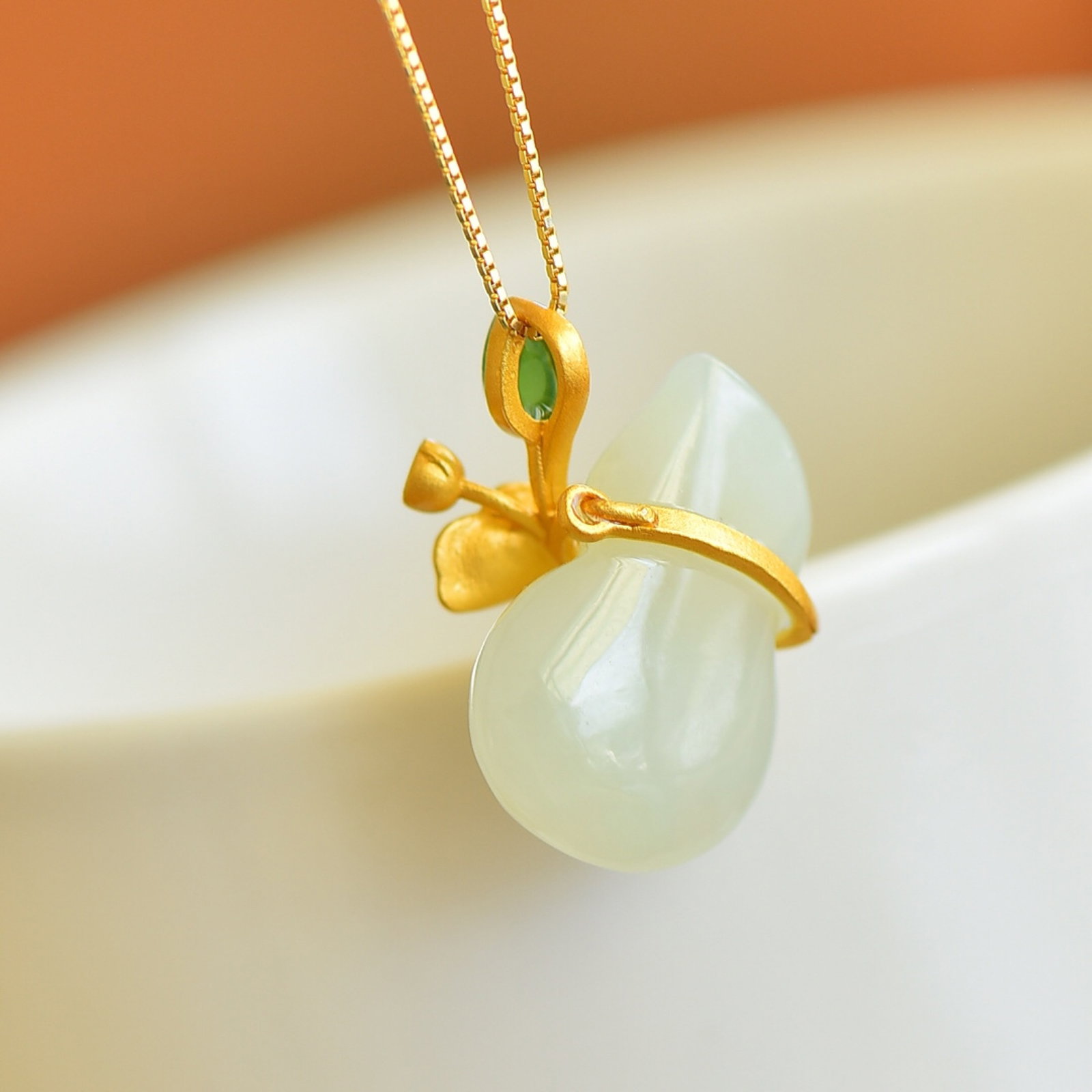 An Exquisite Sterling Silver-Gold Plated Inlaid White Jade Pendant - 2