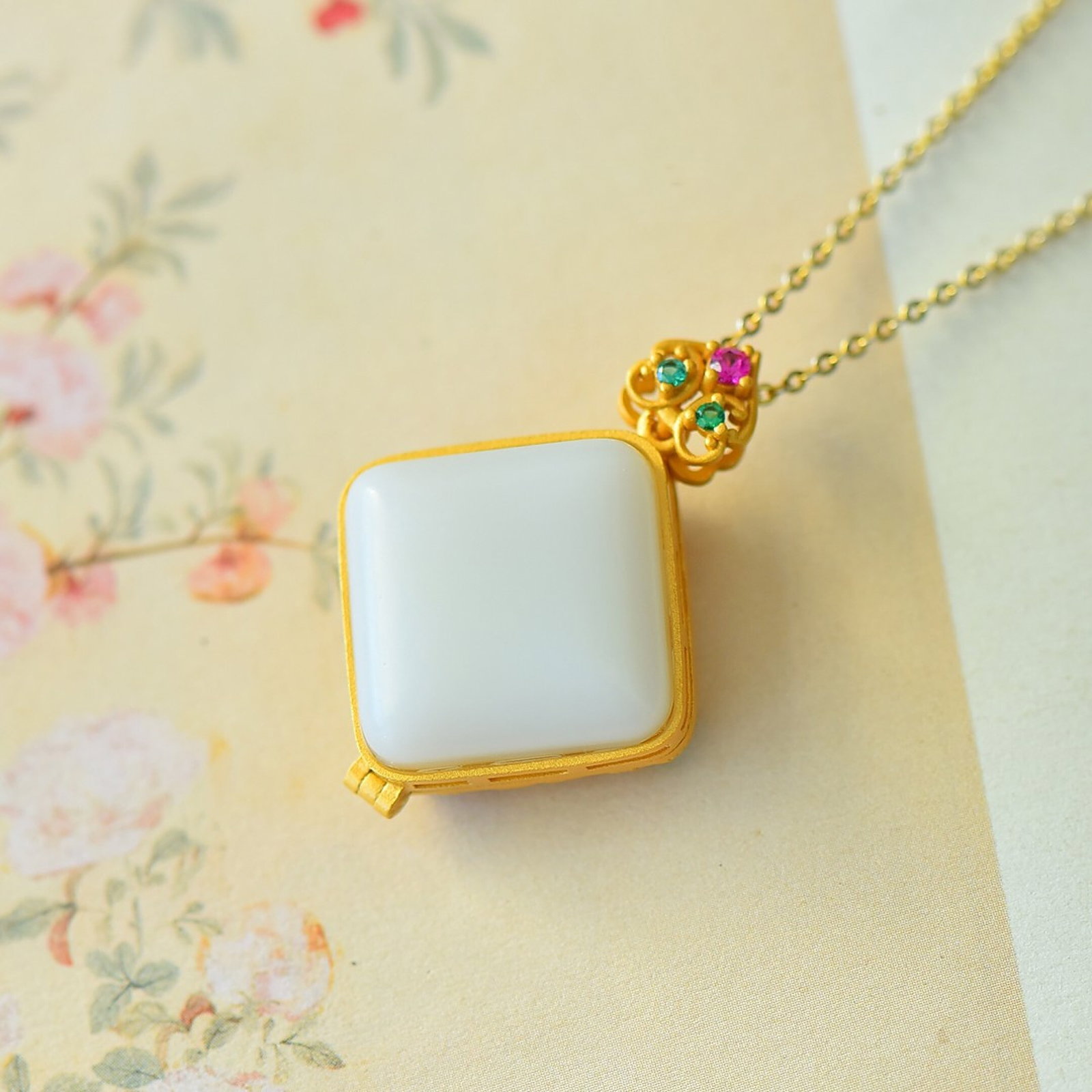 An Exquisite Sterling Silver-Gold Plated Inlaid White Jade Pendant - 2