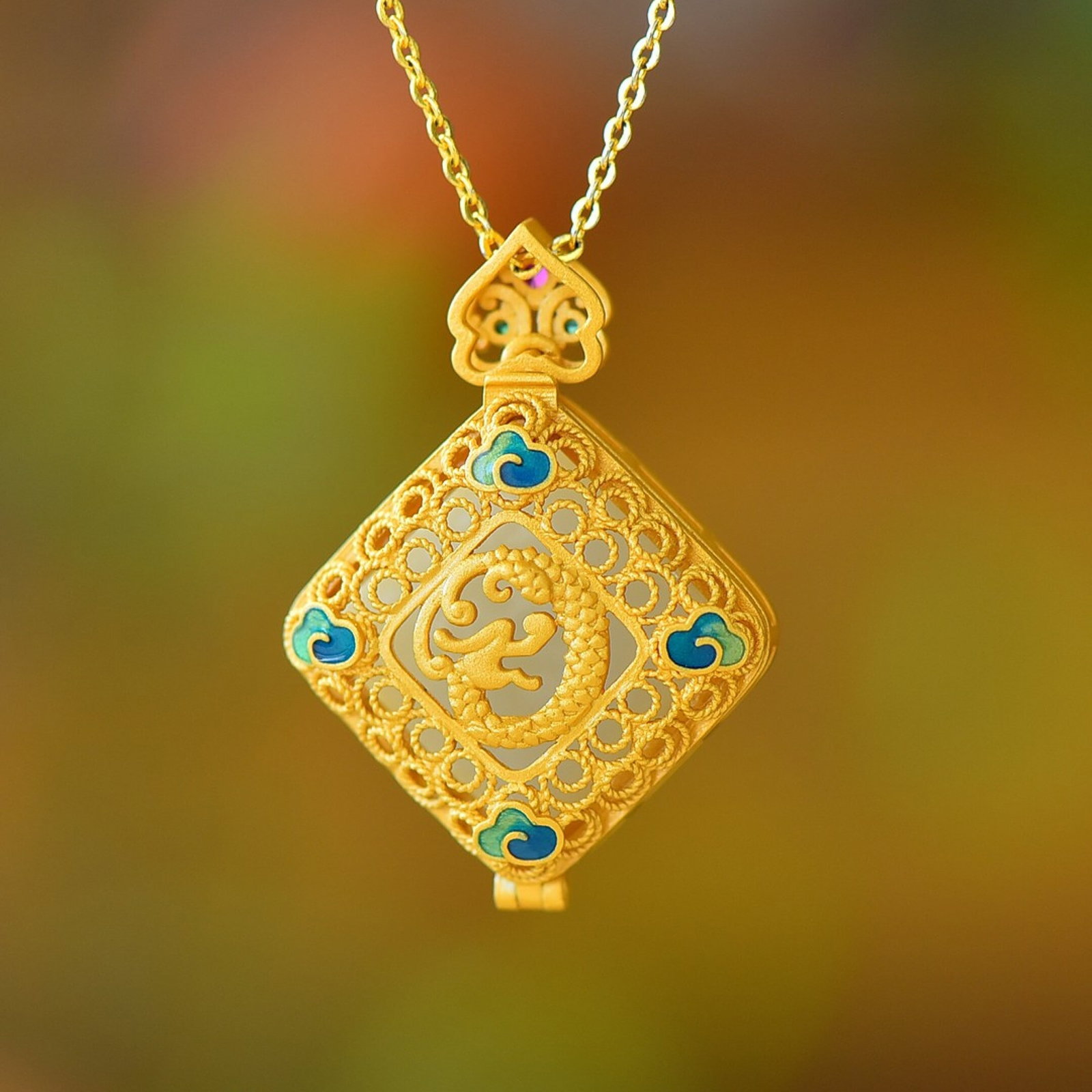 An Exquisite Sterling Silver-Gold Plated Inlaid White Jade Pendant - 4