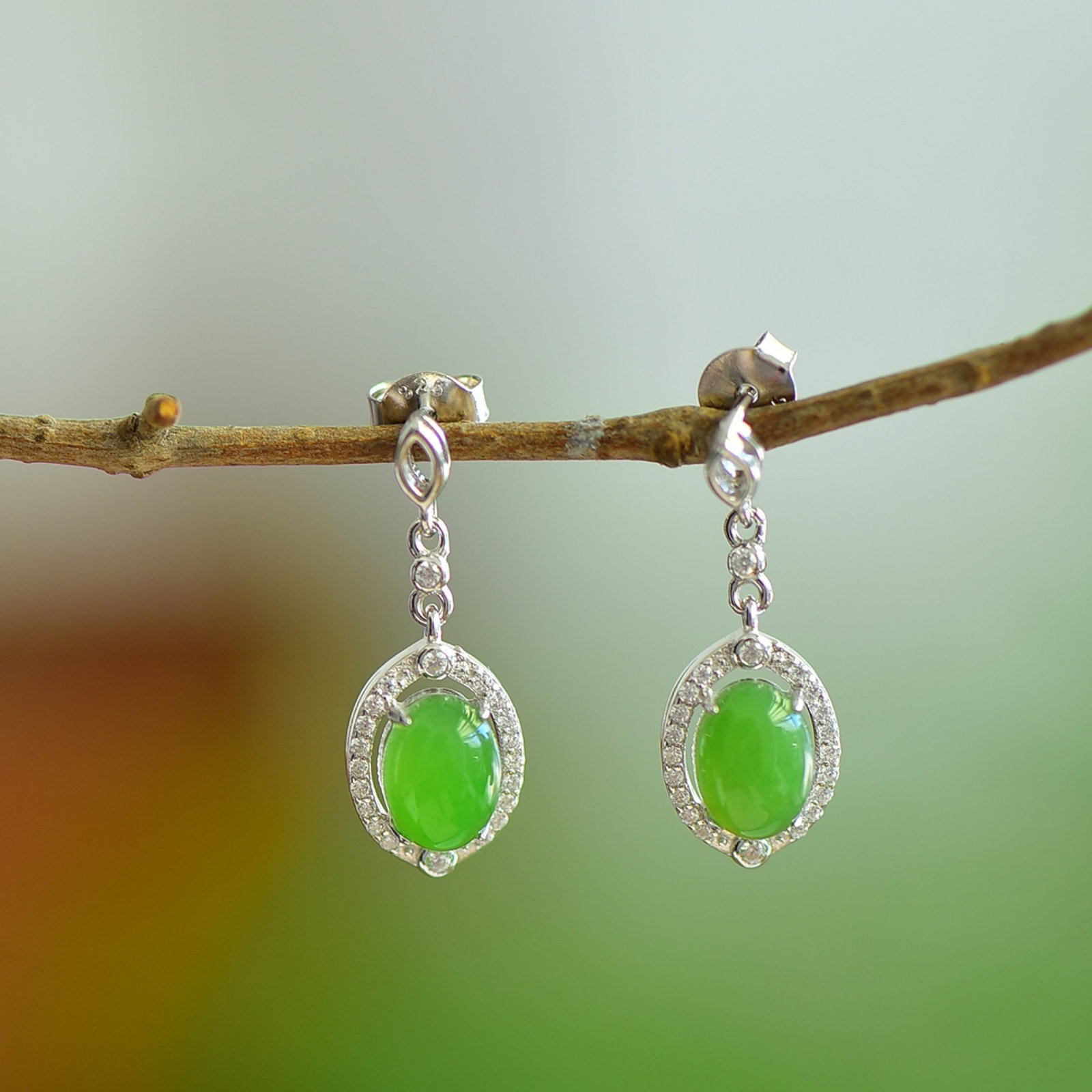 A Pair of Exquisite Sterling Silver Inlaid Jasper Earrings,Inlaid Diamond: Estimated Value:400-800 A Pair of Exquisite Sterling Silver Inlaid Jasper Earrings,Inlaid Diamond 一对纯银镶碧玉耳环,嵌钻石
