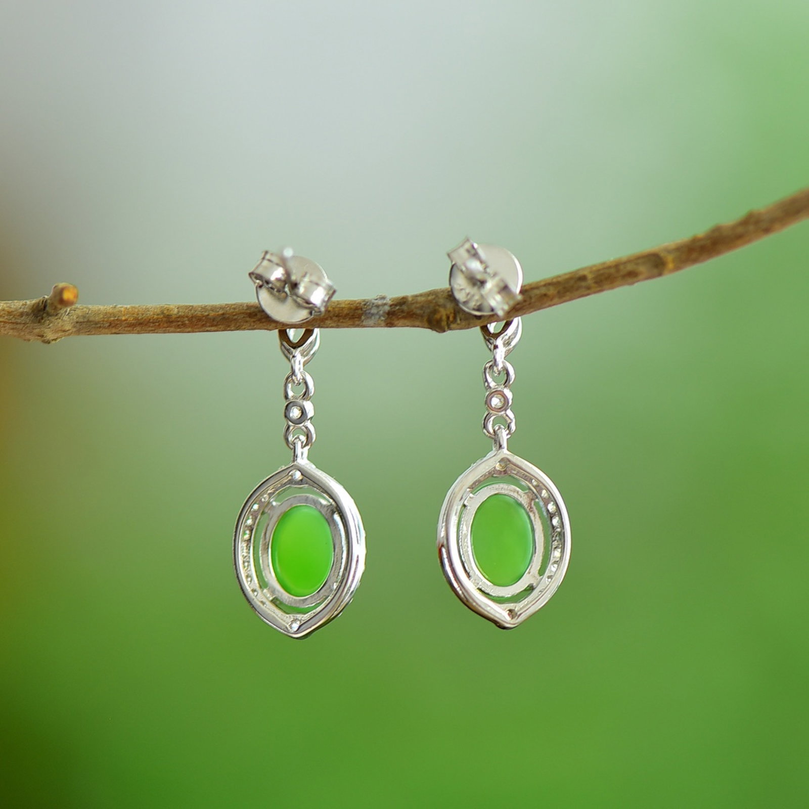 A Pair of Exquisite Sterling Silver Inlaid Jasper Earrings,Inlaid Diamond - 5