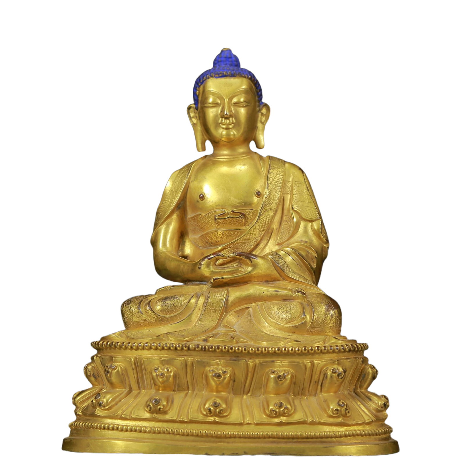 A Solemn Gilt Bronze Statue of Sakyamuni: Estimated Value:5600-11200 A Solemn Gilt Bronze Statue of Sakyamuni ,Ming Dynasty, China,Size: 5.7inx4.3inx7.5in,Weight:1750g