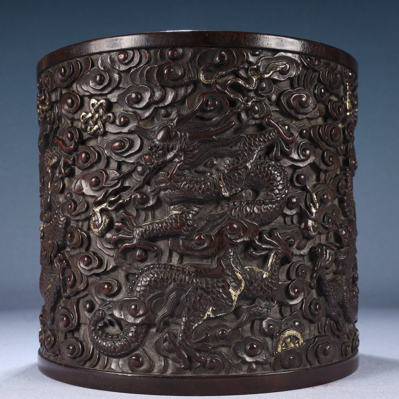 An Exquisite Zitanwood Auspicious Cloud and Dragon Pattern Brush Pot - 3