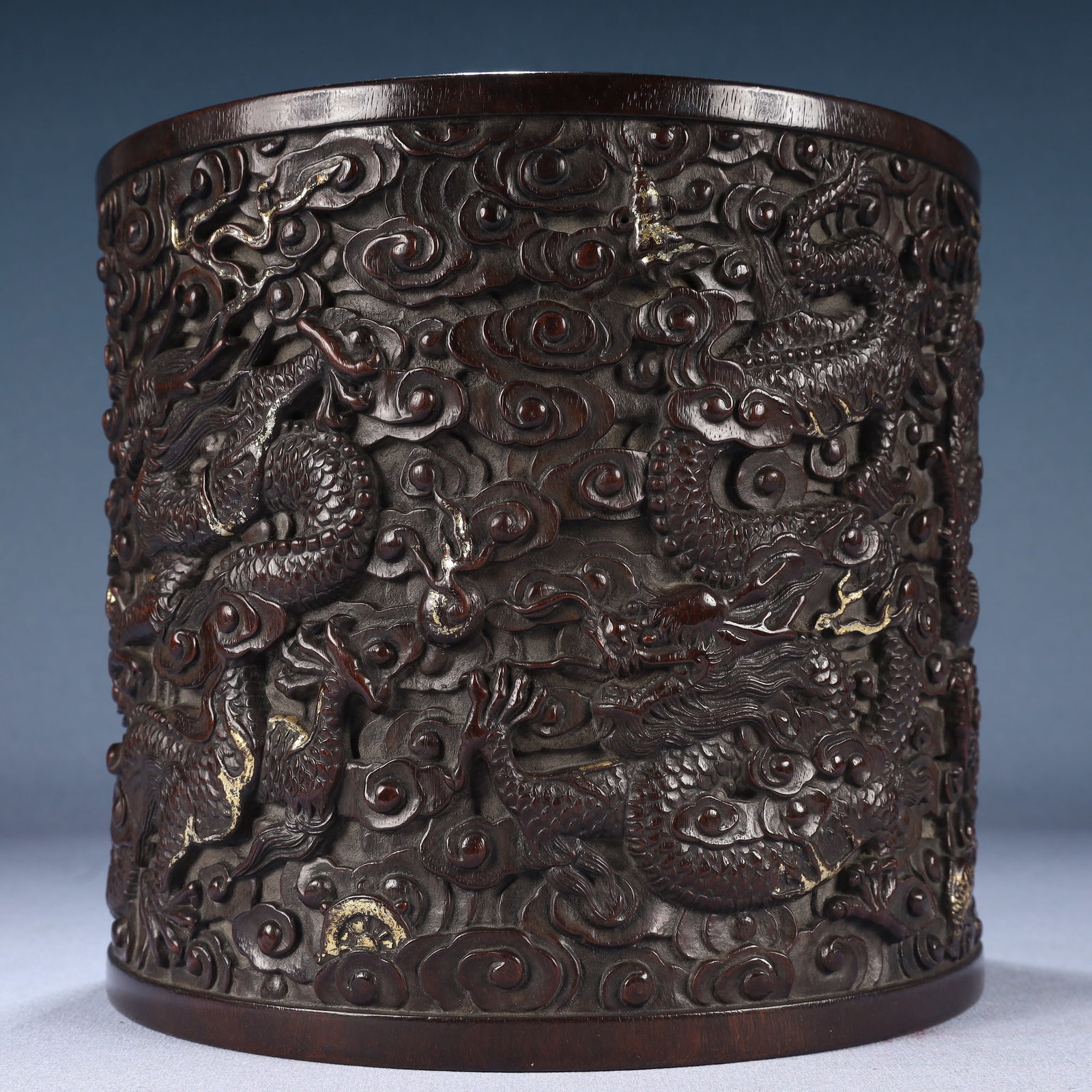 An Exquisite Zitanwood Auspicious Cloud and Dragon Pattern Brush Pot - 4