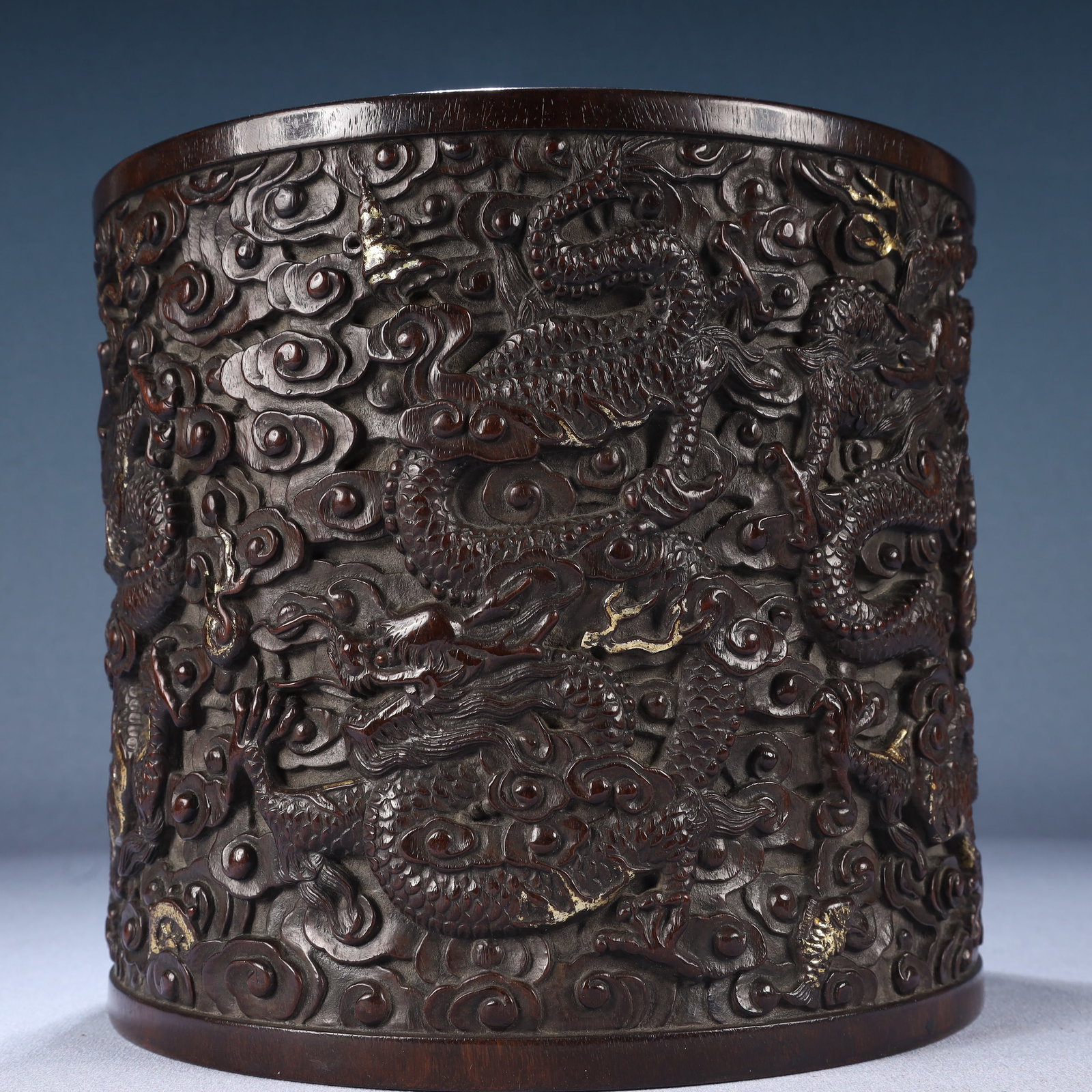 An Exquisite Zitanwood Auspicious Cloud and Dragon Pattern Brush Pot - 5