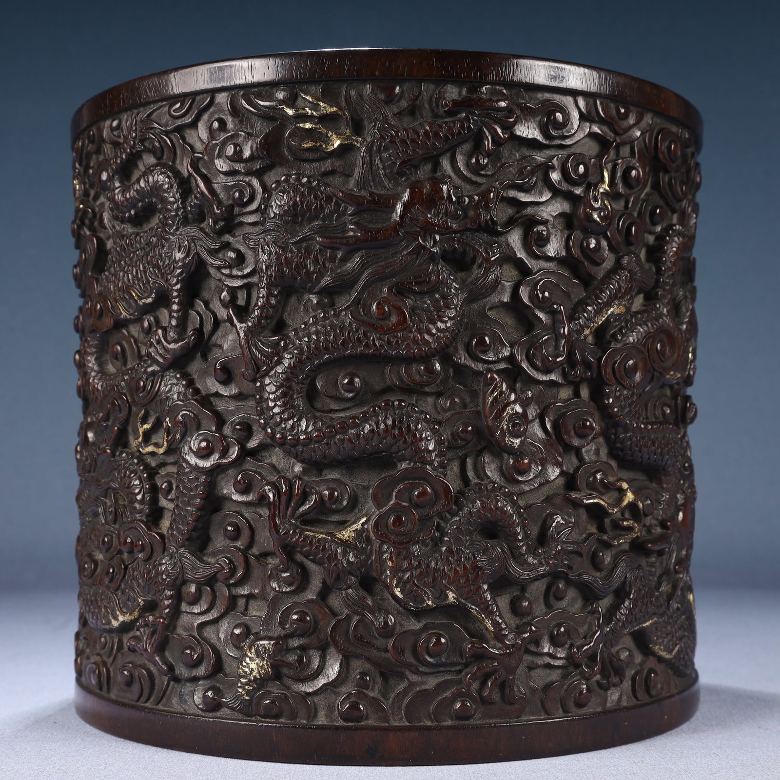 An Exquisite Zitanwood Auspicious Cloud and Dragon Pattern Brush Pot - 6