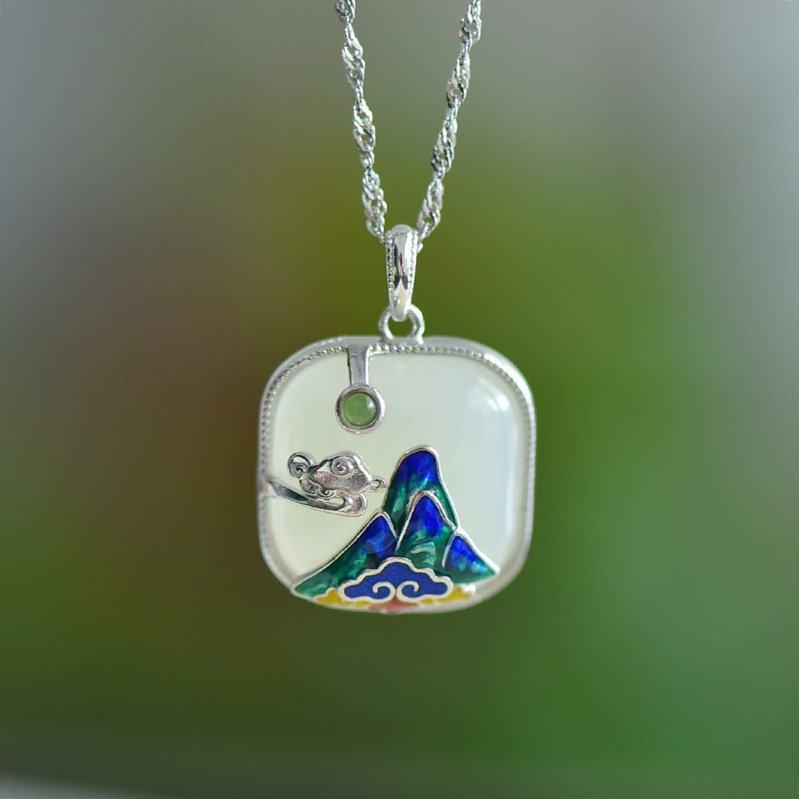 A Set of Fine Sterling Silver Inlaid White Jade Jewelries - 5