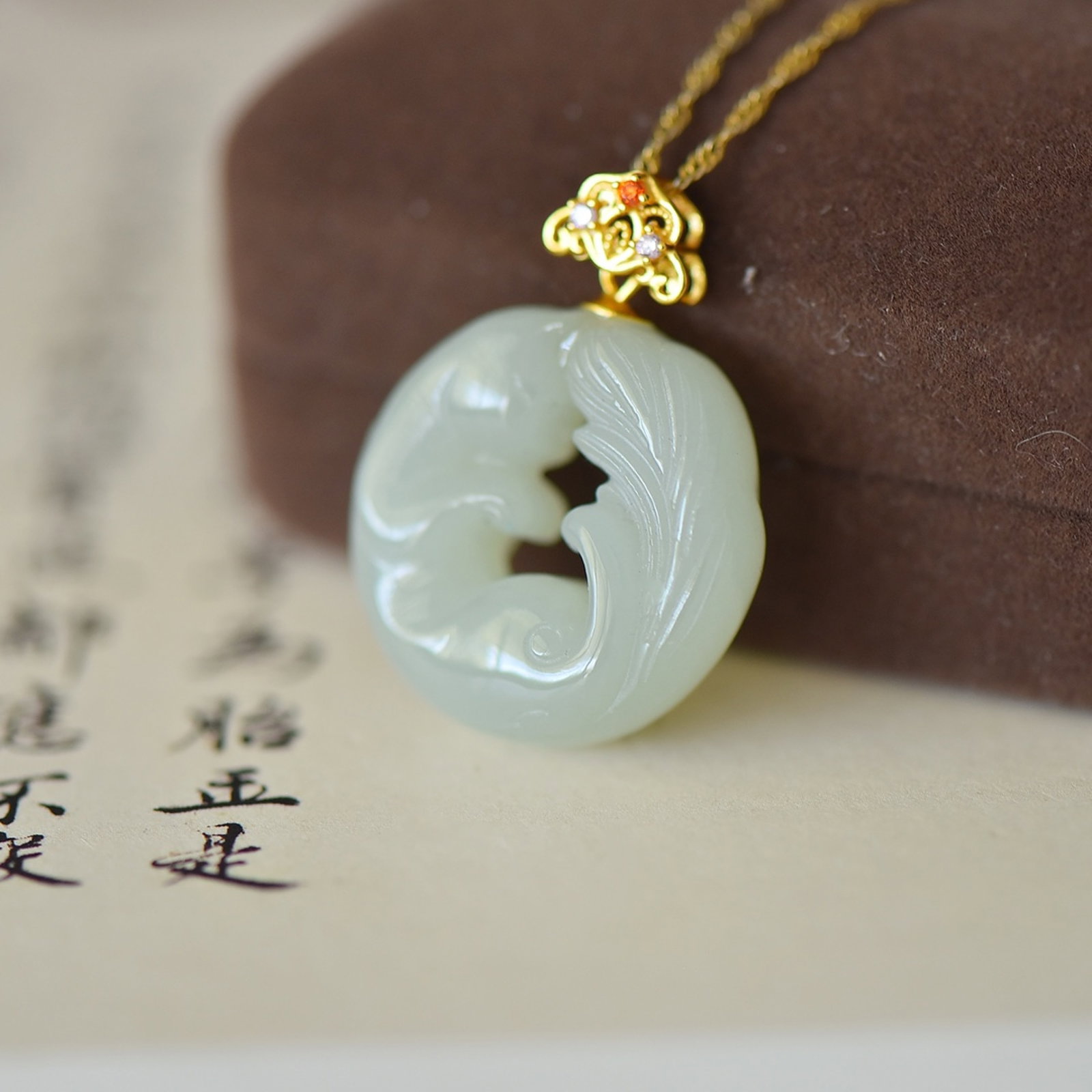 An Exquisite Sterling Silver-Gold Plated Inlaid White Jade Pendant,Inlaid Gems - 3