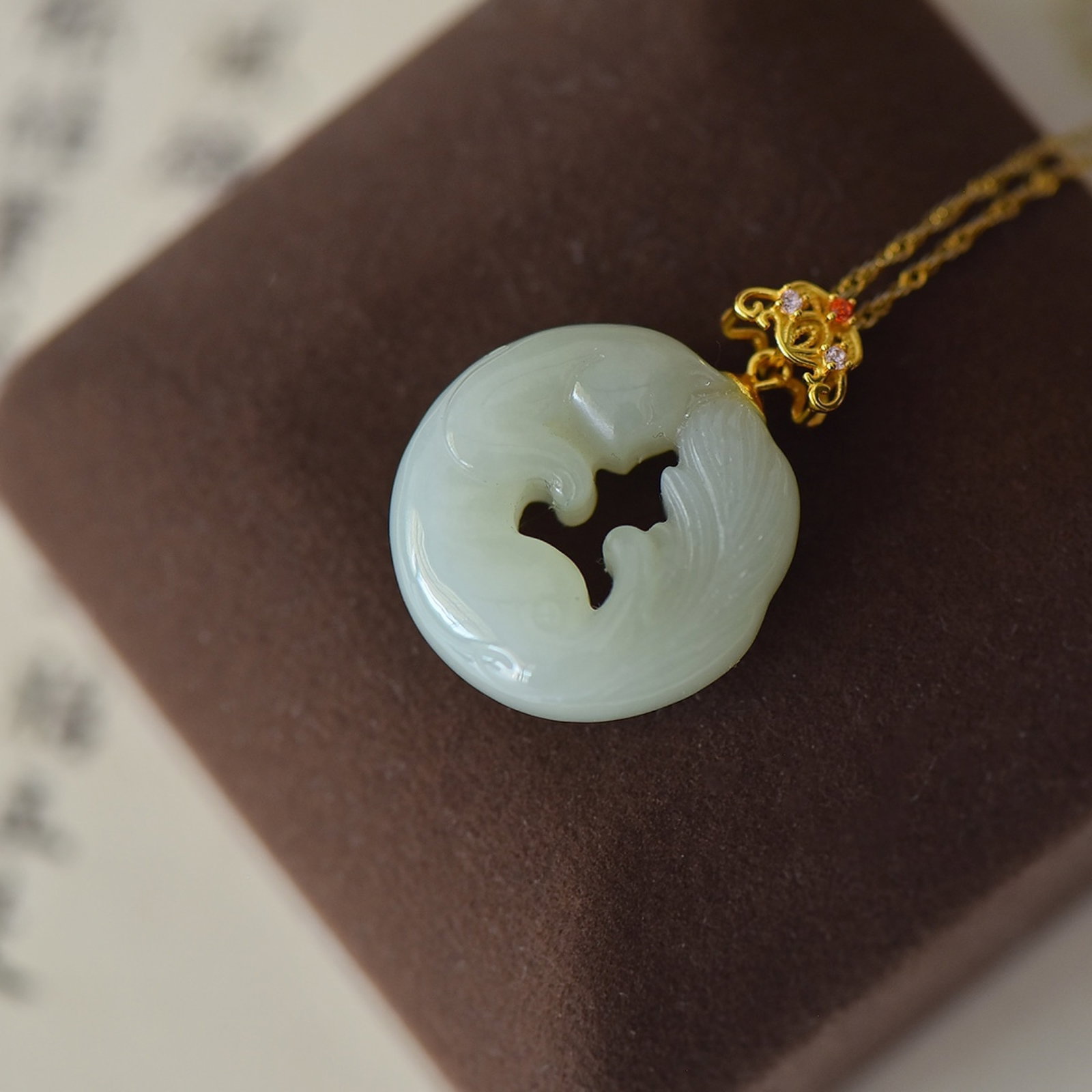 An Exquisite Sterling Silver-Gold Plated Inlaid White Jade Pendant,Inlaid Gems - 4