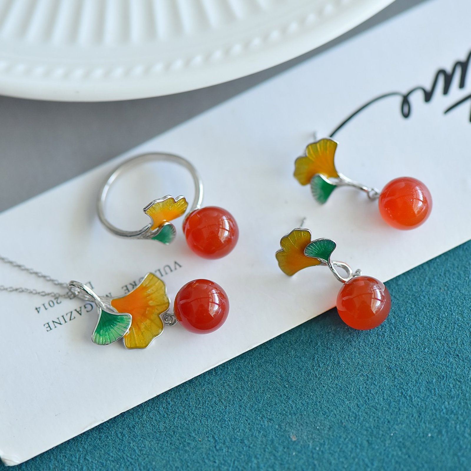 A Set of Fine Sterling Silver Inlaid Agate Jewelrys - 5