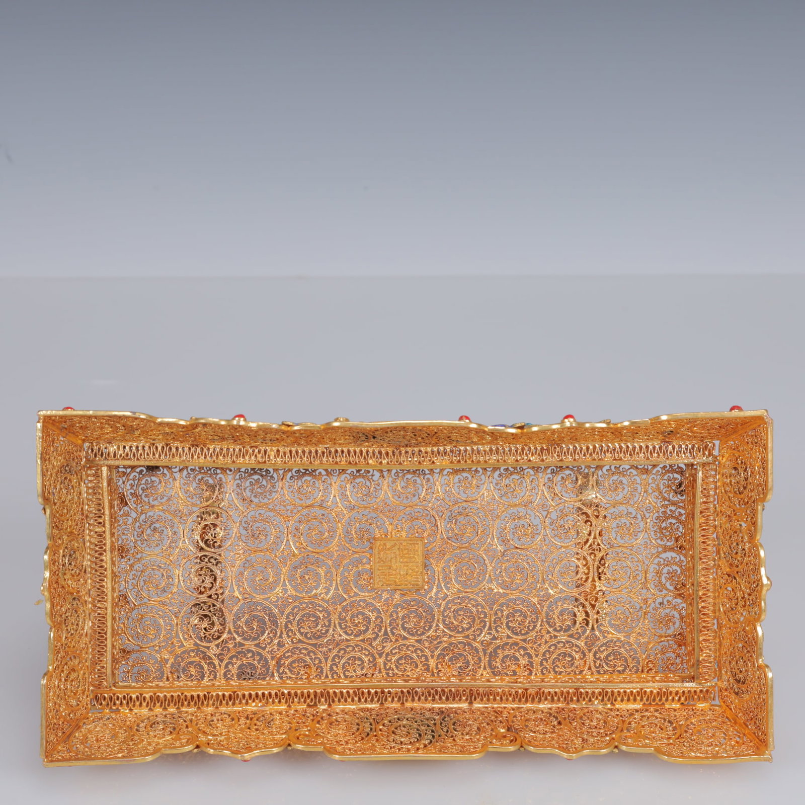 An Exquisite Filigree and Gilding Inlaid White Jade Flower Pattern Ruyi Ornament,Inlaid Gems - 14
