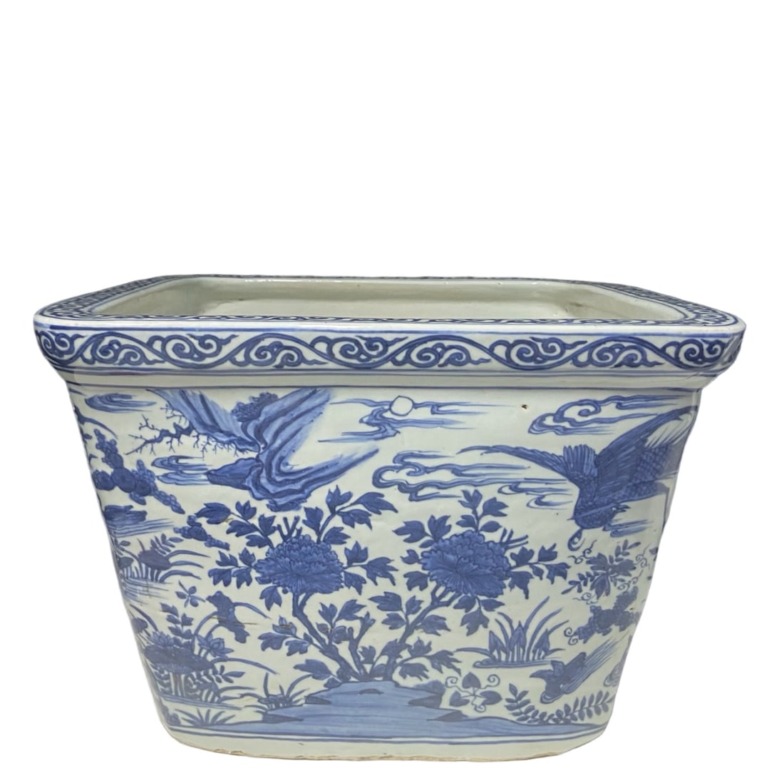 A Exquisite Blue and White Flower and Bird Pattern Vat: A Exquisite Blue and White Flower and Bird Pattern Vat,Ming Dynasty, China,Jiajing Six-character Mark,Size:12.6inx18.5in