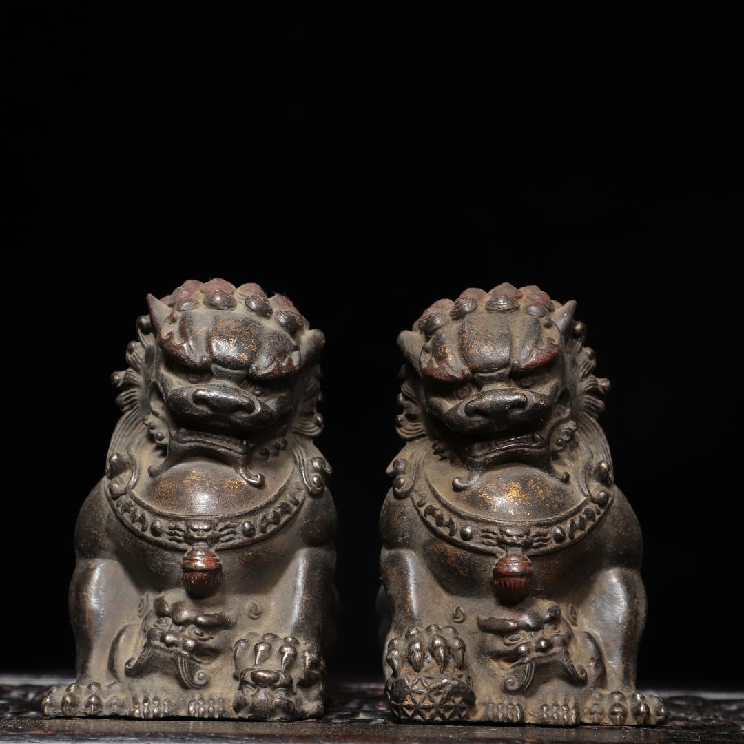 A pair of Exquisite Gold-Foiled Bronze Lion Ornaments (1 of 9)